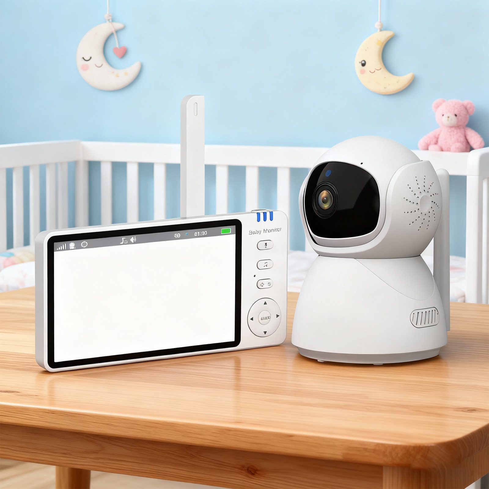 OKWISH Video-Babyphone Baby-Monitor Baby Überwachungssystem Babyphone-Monitor, Temperatur- und Zeitanzeige Still-Erinnerung Lullabies, 1-tlg., Mehrfach-Baby-Einheiten-Unterstützung und Aufnahmefunktion, mit Kamera und Echtzeit-Übertragung Zwei-Wege-Gegensprechen VOX-Modus