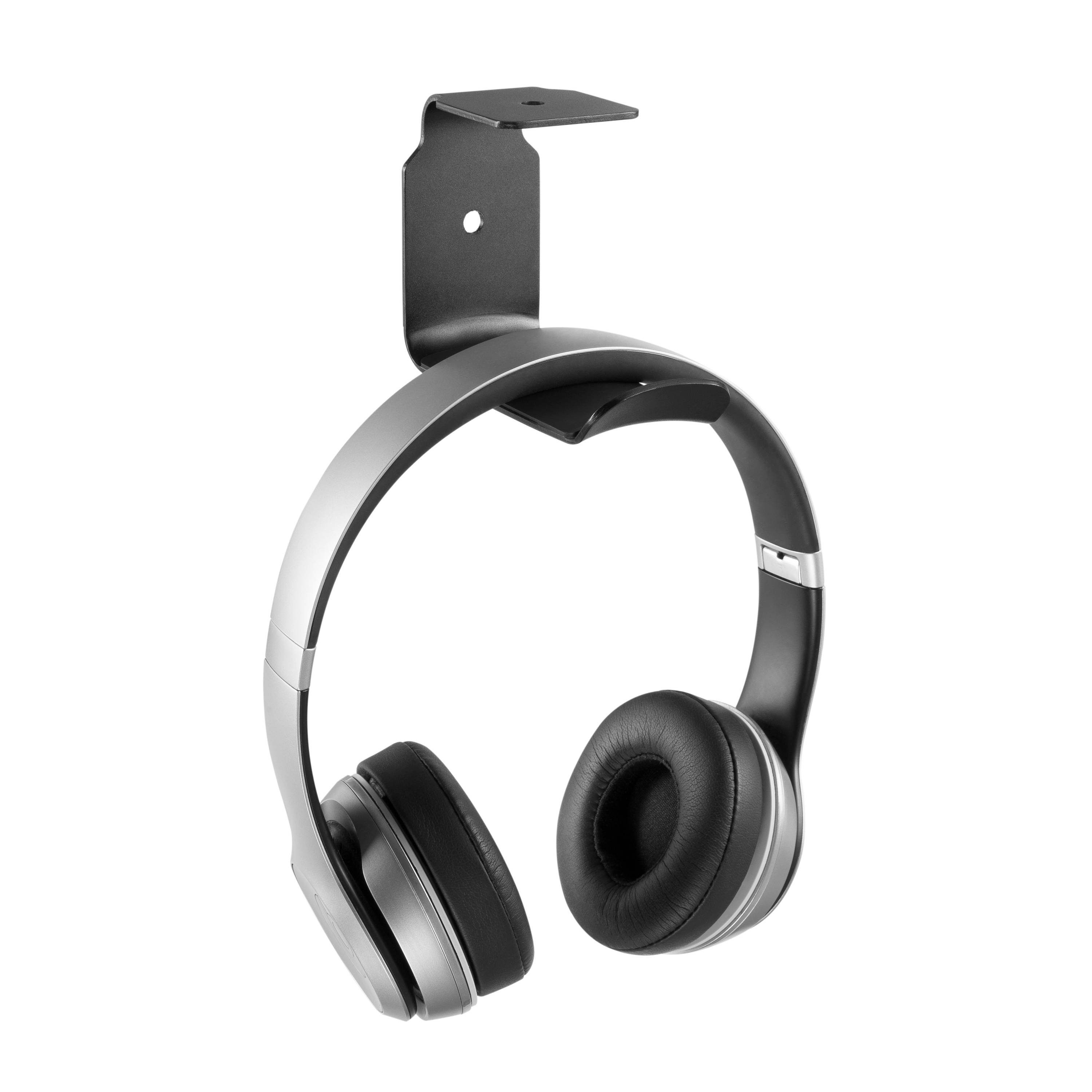 RICOO Halterung Platzsparende Kopfhörerhalterung für Schreibtisch Hakenhalterung KH012, (1 Stk, schwarz, stabil, 1-tlg., Unter Tisch Headset Halter, Kopfhörer Halterung unter Tisch Halter universal)