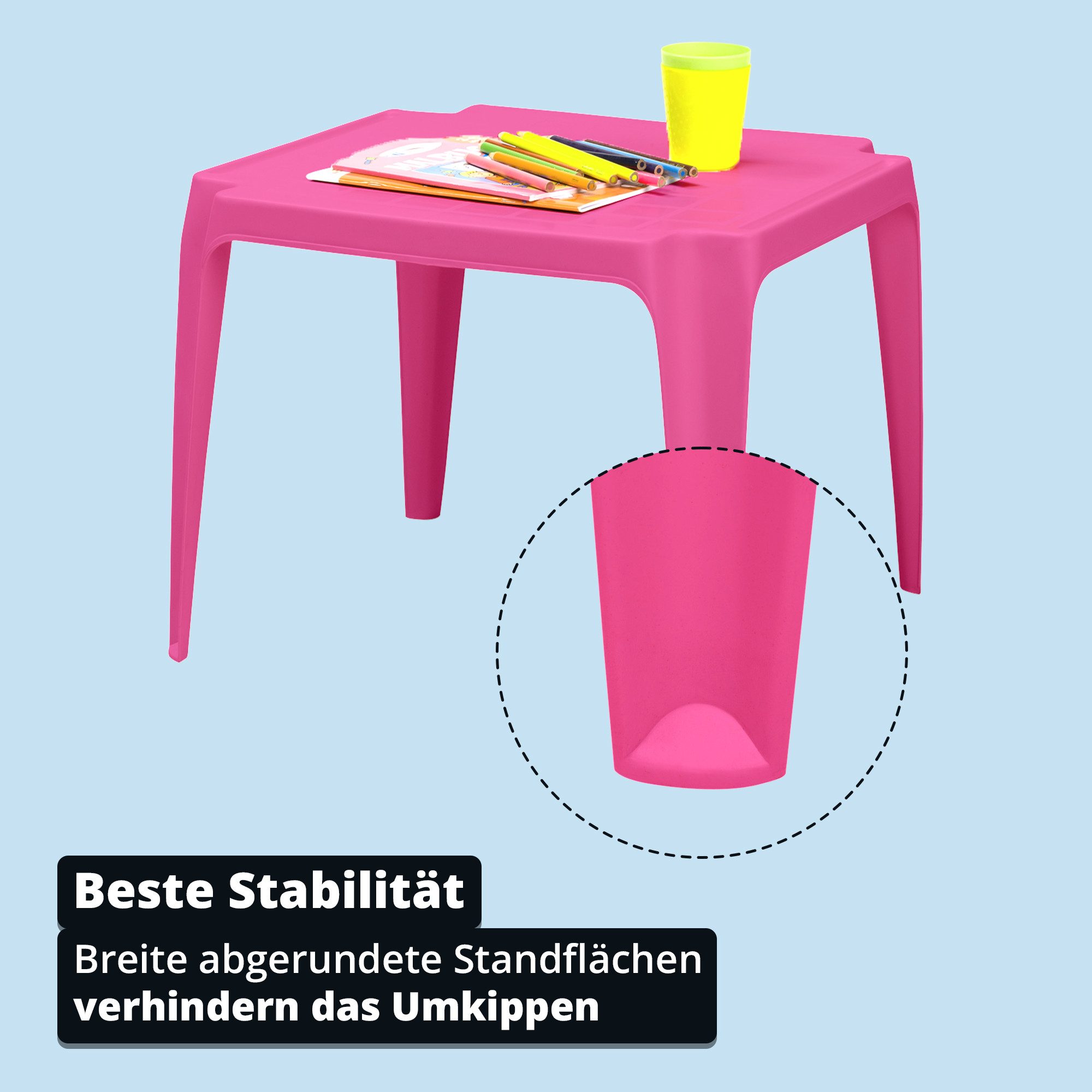 KHG Kindertisch Kindertisch für Garten & Kinderzimmer, Pflegeleichte Oberfläche (kindgerechte Höhe 44 x 50 x 50 cm, Outdoor, robust wetterfest), Pflegeleicht, W – Bild 5 von 5