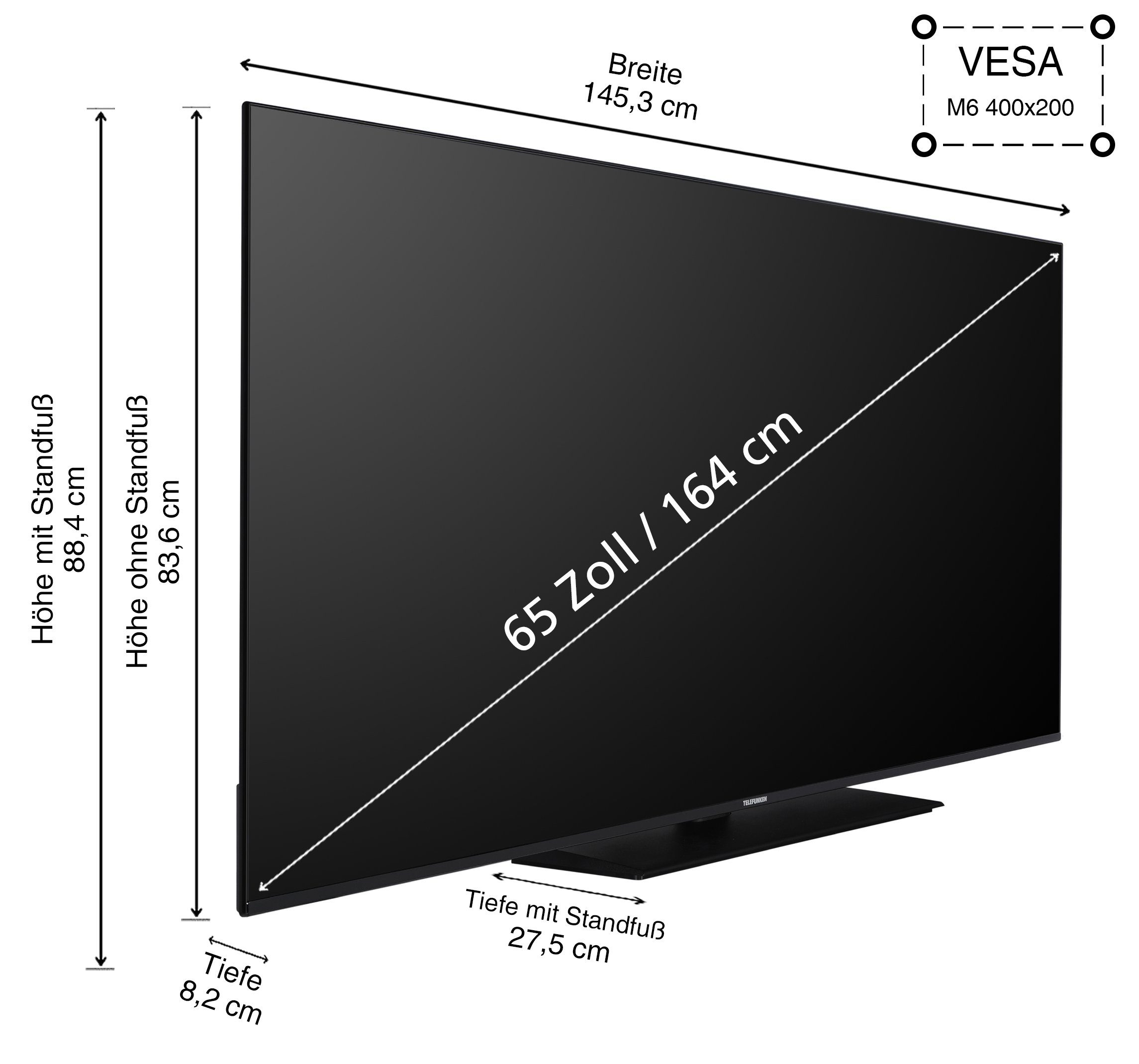 Telefunken D65U750X2CW LCD-LED Fernseher (164 cm/65 schwarz ! RABATT: 28.53%