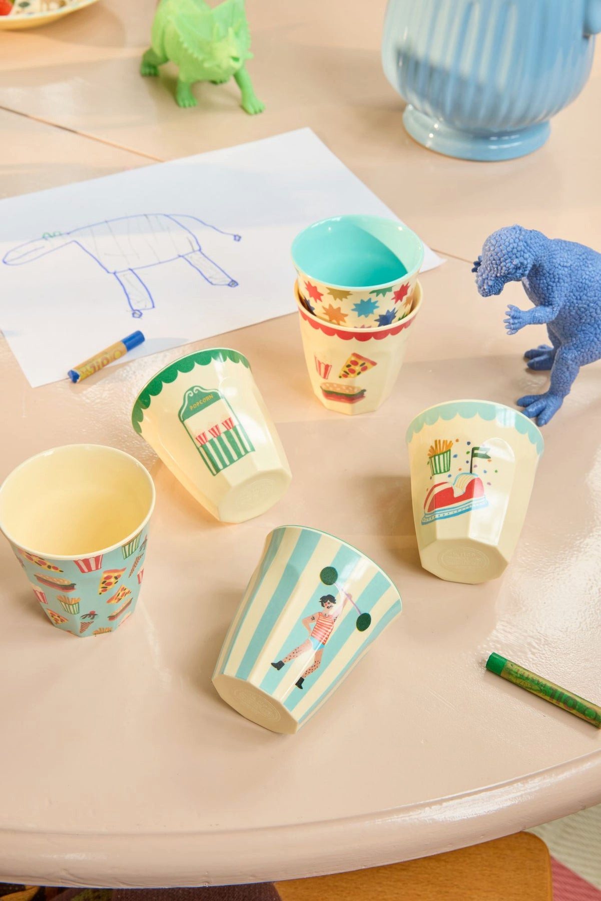 rice Kinderbecher Rice Melamin Becher 6er-SET Mint - Fun Fair Print 160ml, Melamin