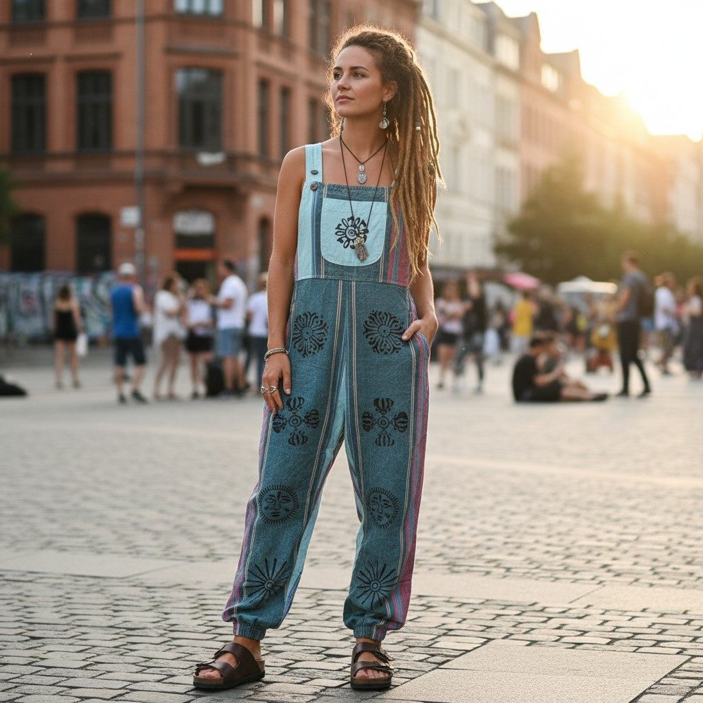 Guru-Shop Relaxhose Latzhose, Ethno Style Boho oversize Einteiler,.. alternative Bekleidung