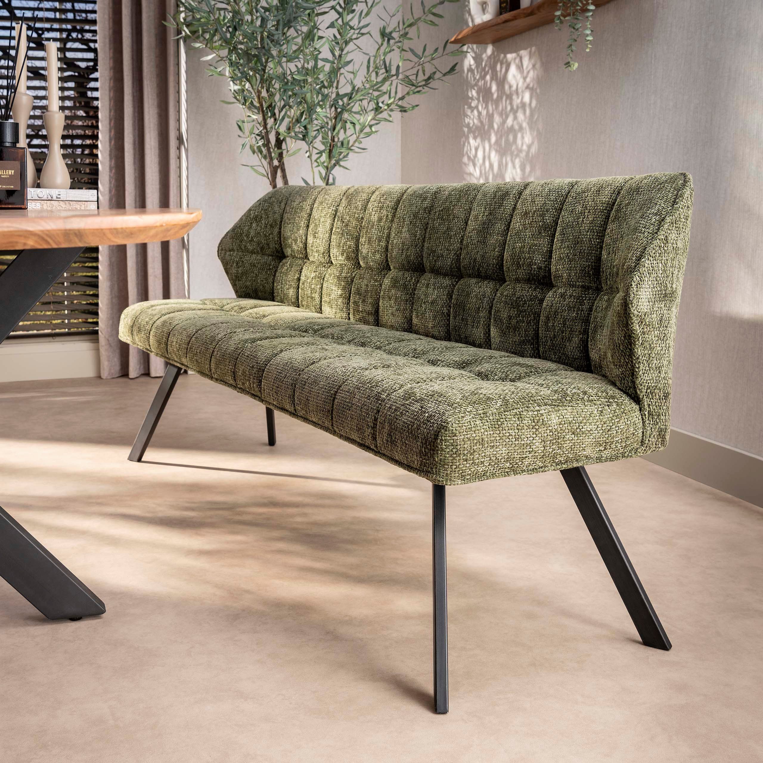 Maison ESTO Essbank Küchenbank RINO Esstischbank 180 cm grün weiches Chenille, frei im Raum stellbar - mit Rückenlehne