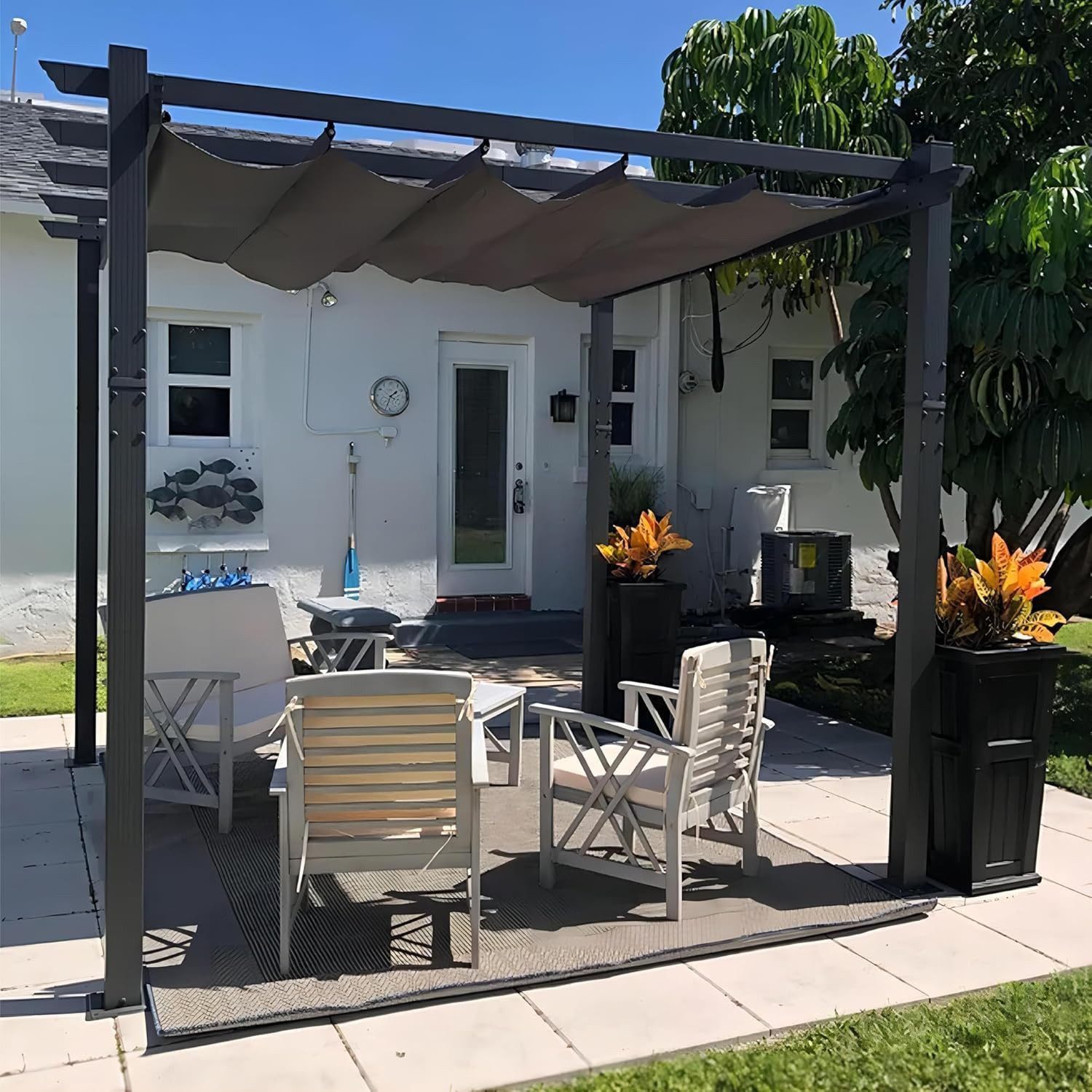 PURPLE LEAF Pergola Aluminium Pavillon mit Schiebedach, BxTxH: 300x300x245 cm, (Einzelartikel, 1 x Pergola), Wasserdicht und UV-beständig
