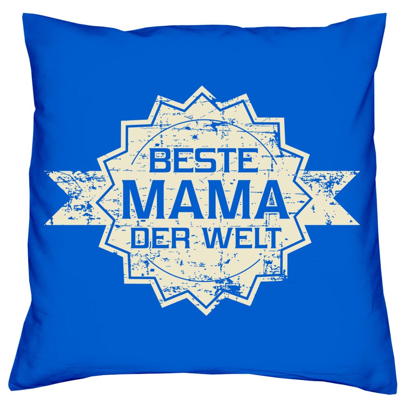 Soreso® Dekokissen Kissen Beste Mama der Welt Stern & Urkunde, Geschenke Weihnachten Geburtstag Muttertag royal-blau