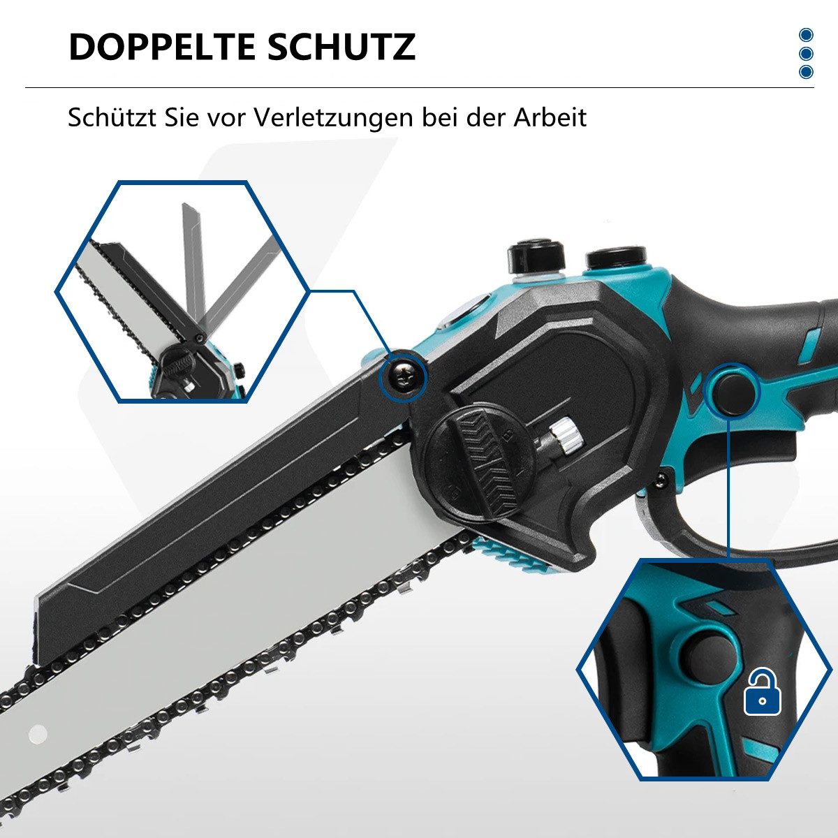 AUDEW Akku-Kettensäge, 20 cm Schwertlänge, Akku (2Ah), Bürstenlose Kettensäge Schnittwerkzeug