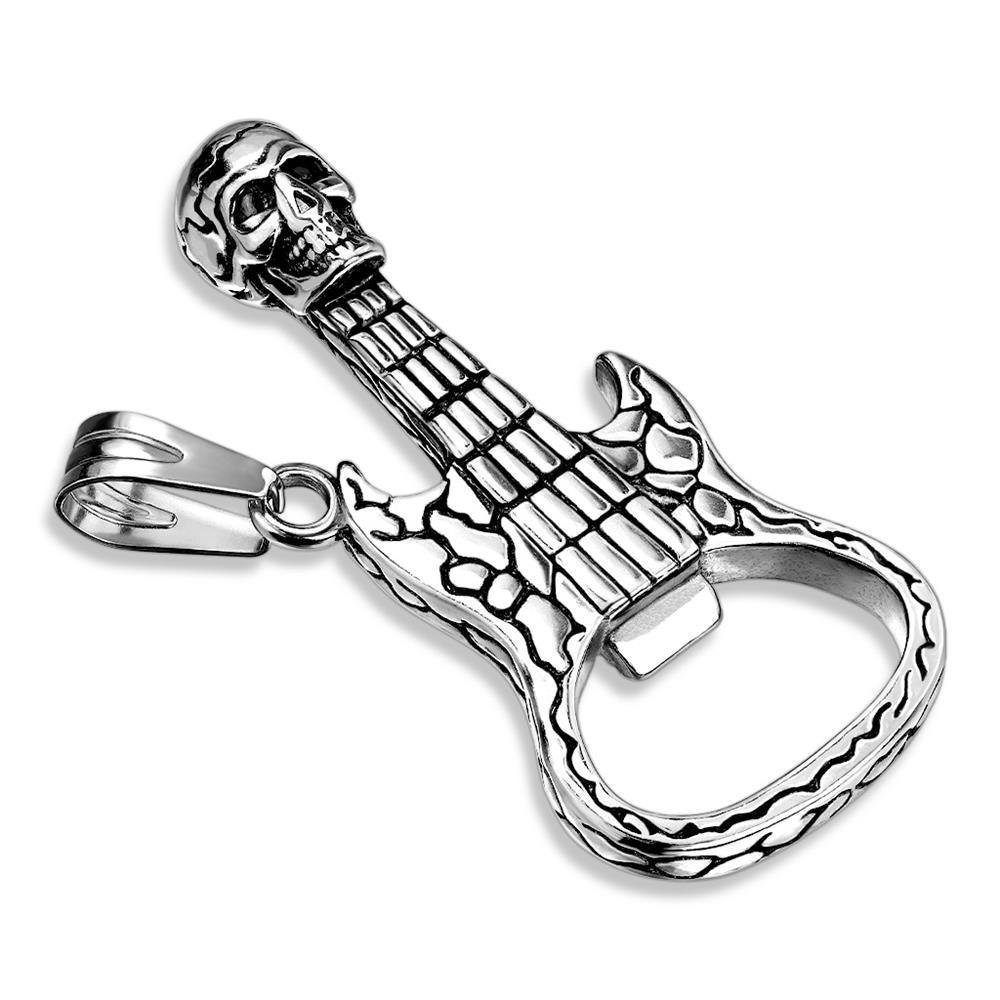 BUNGSA Anhänger Set Anhänger Flaschenöffner Totenkopf Gitarre Silber aus Edelstahl Unisex (1-tlg), Pendant Halsketten