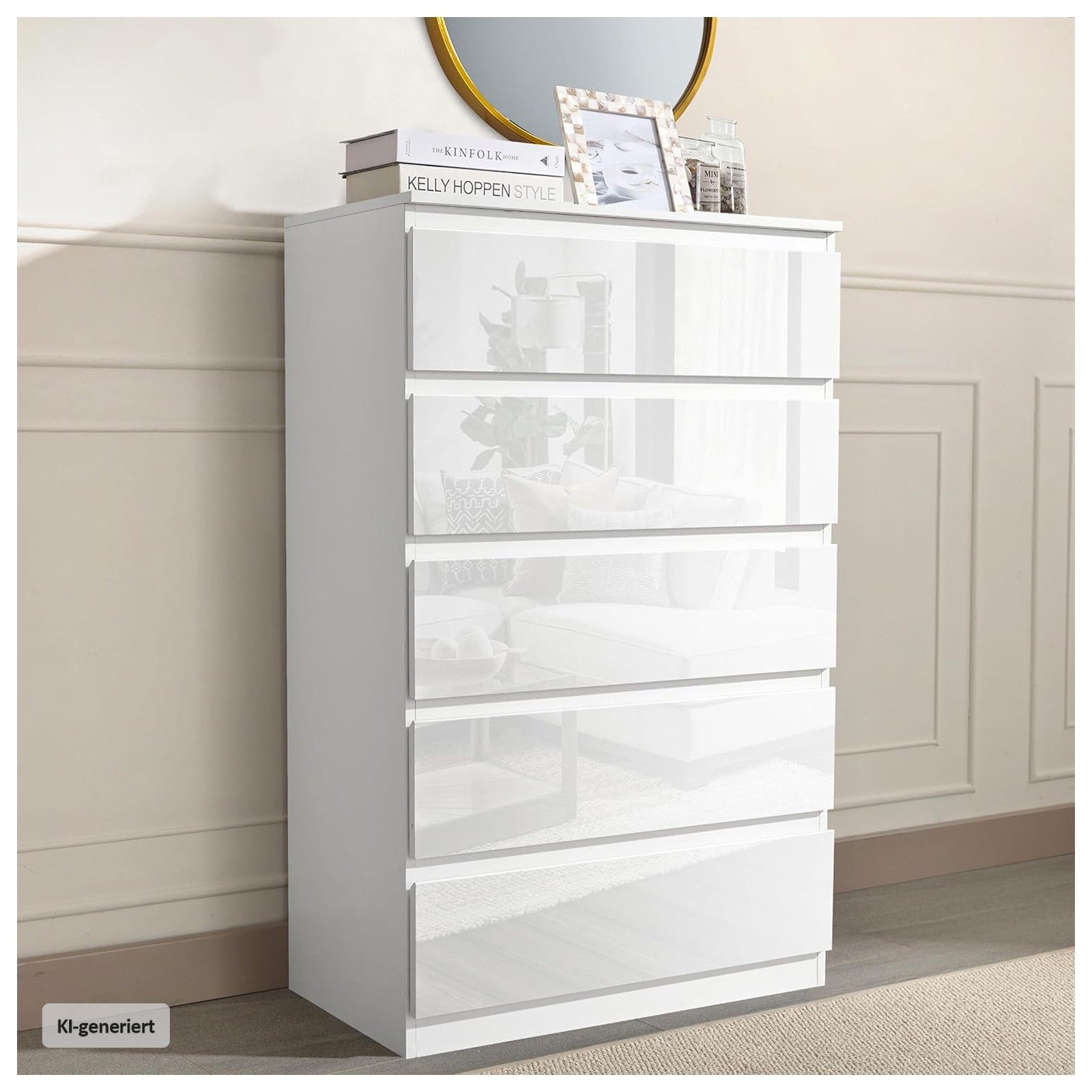 HTI-Living Kommode Kommode Kenji 5 Schubladen Hochglanz Weiß (Stück, 1 St., 1 Kommode), Sideboard