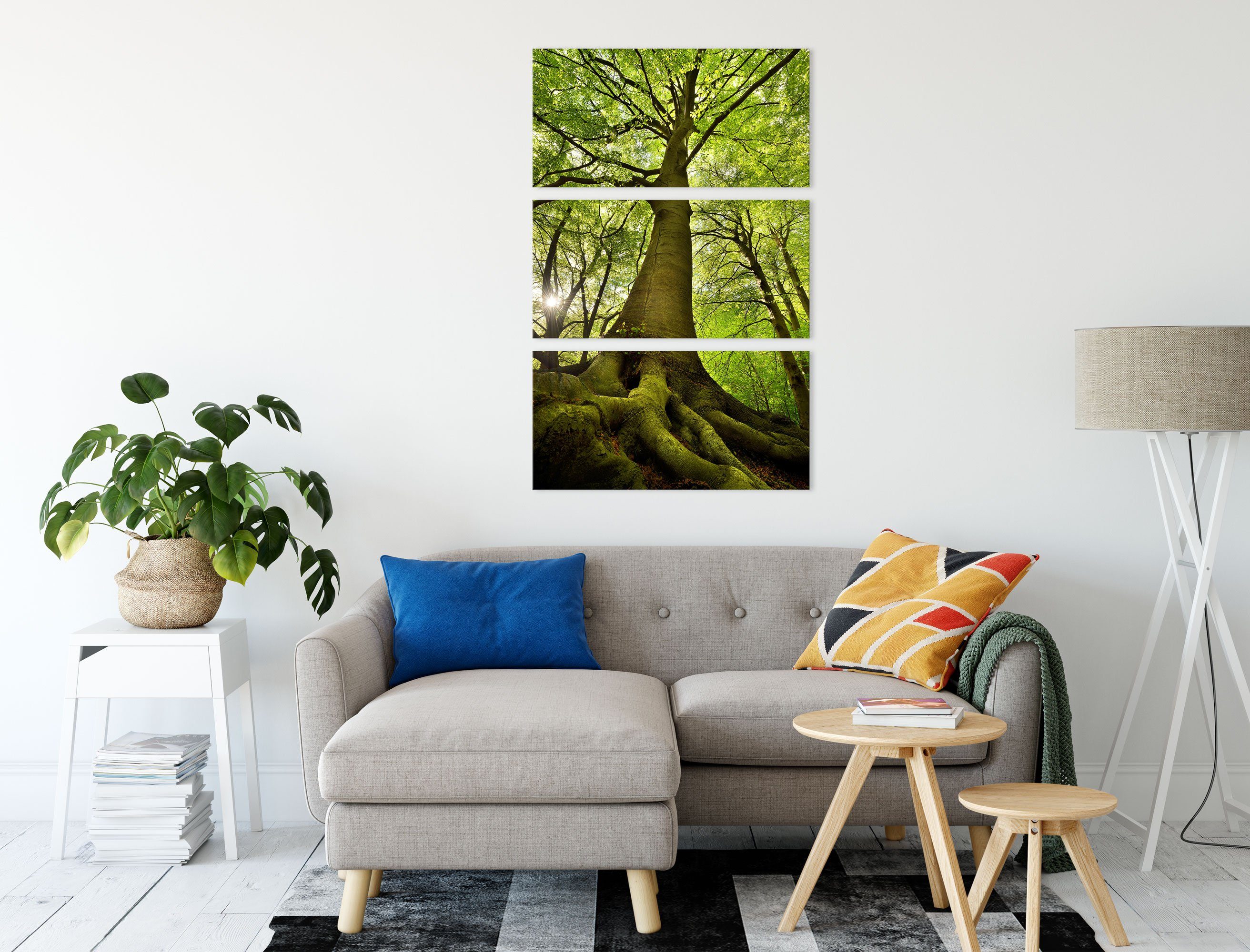 Leinwandbild St), im inkl. Riesiger Baum (120x80cm) Leinwandbild Riesiger fertig (1 Zackenaufhänger Dschungel im Baum Pixxprint Dschungel, 3Teiler bespannt,