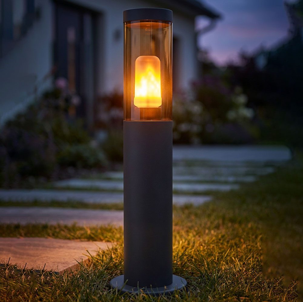 GLOBO LIGHTING LED Sockelleuchte, Leuchtmittel inklusive, Warmweiß, LED Wegeleuchte Sockelleuchte Außenlampe Feuer-Effekt Anthrazit H 45cm