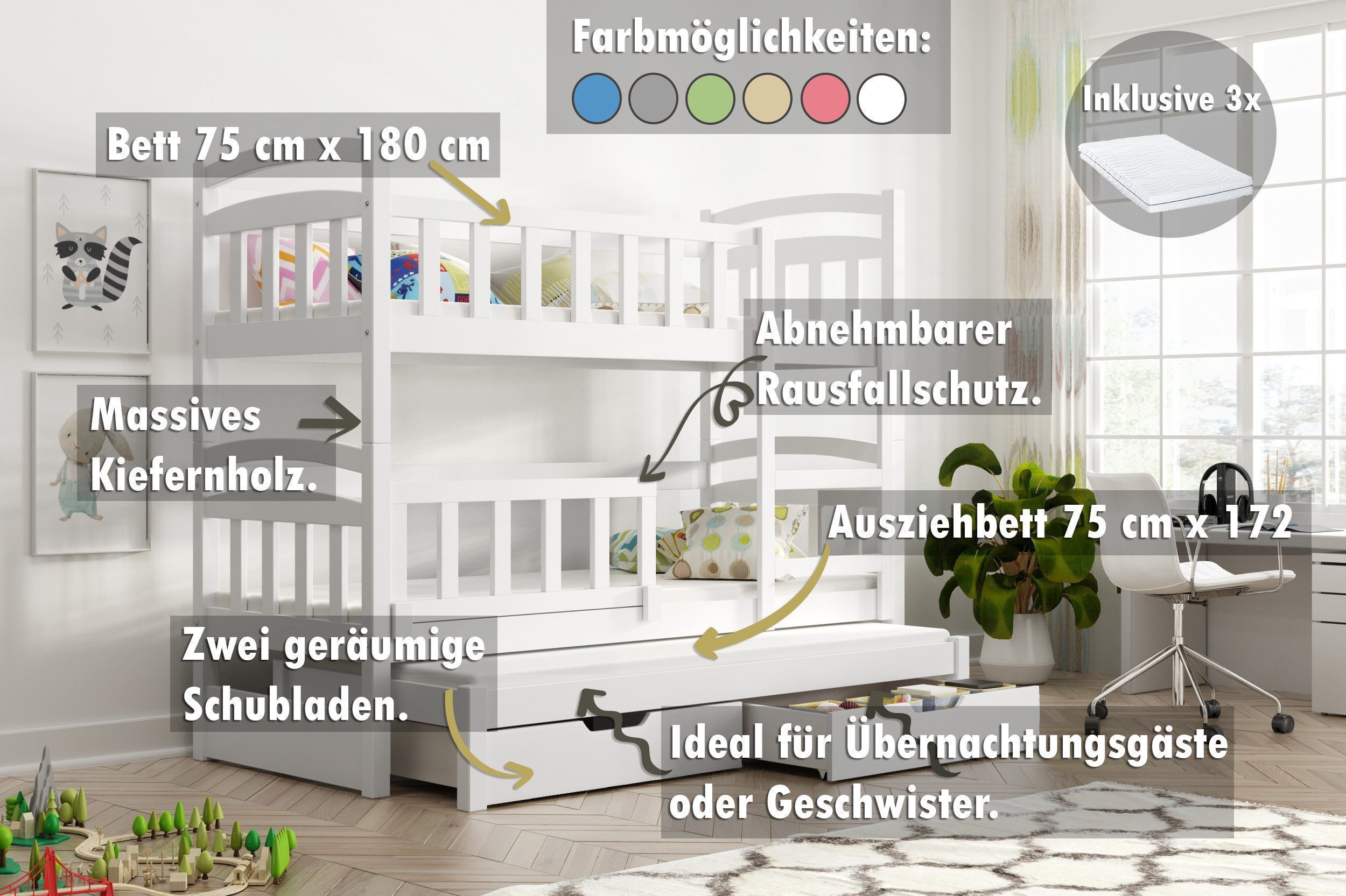 thematys Hochbett Etagenbett Stockbett mit Rausfallschutz günstig online kaufen