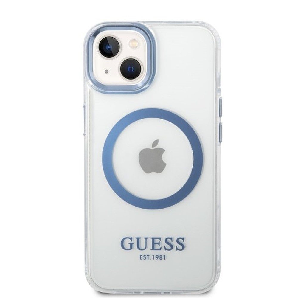 Guess Smartphone-Hülle Handyhülle Schutzhülle Magnethülle 6,7 Zoll, MagSafe-kompatibel, transparent, Metallrahmen-Optik