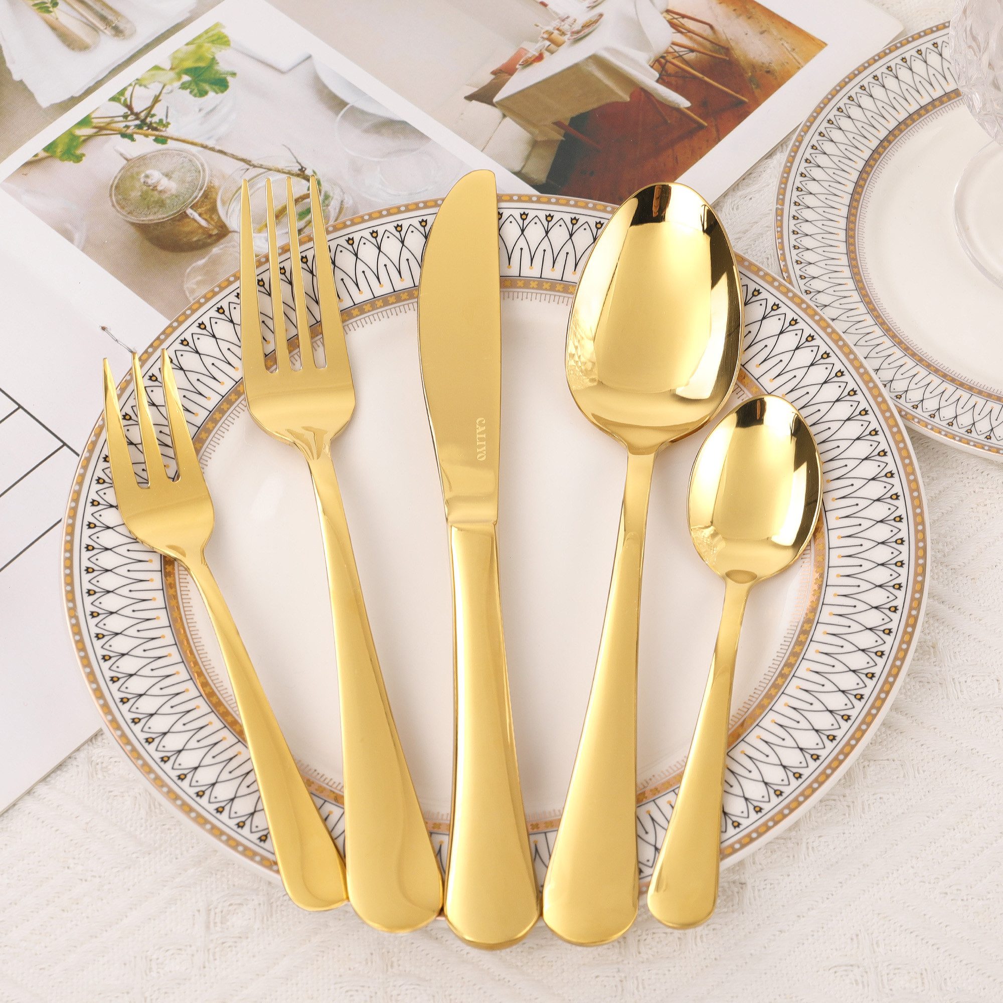 CALIYO Besteck-Set Spülmaschinenfest 30-teilig für 6 Personen aus Edelstahl (30-tlg), 6 Personen, Edelstahl, Poliertes Essbesteck Monobloc-Messer inklusive Messer Gabel Löffel