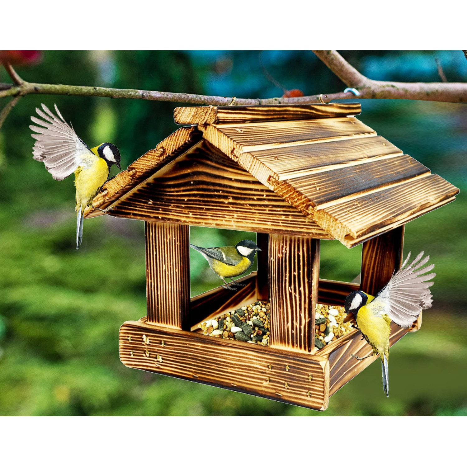 Rustikales Vogelfutterhaus – Kleines Vogelhäuschen Zum Aufhängen, Für Garten & Balkon