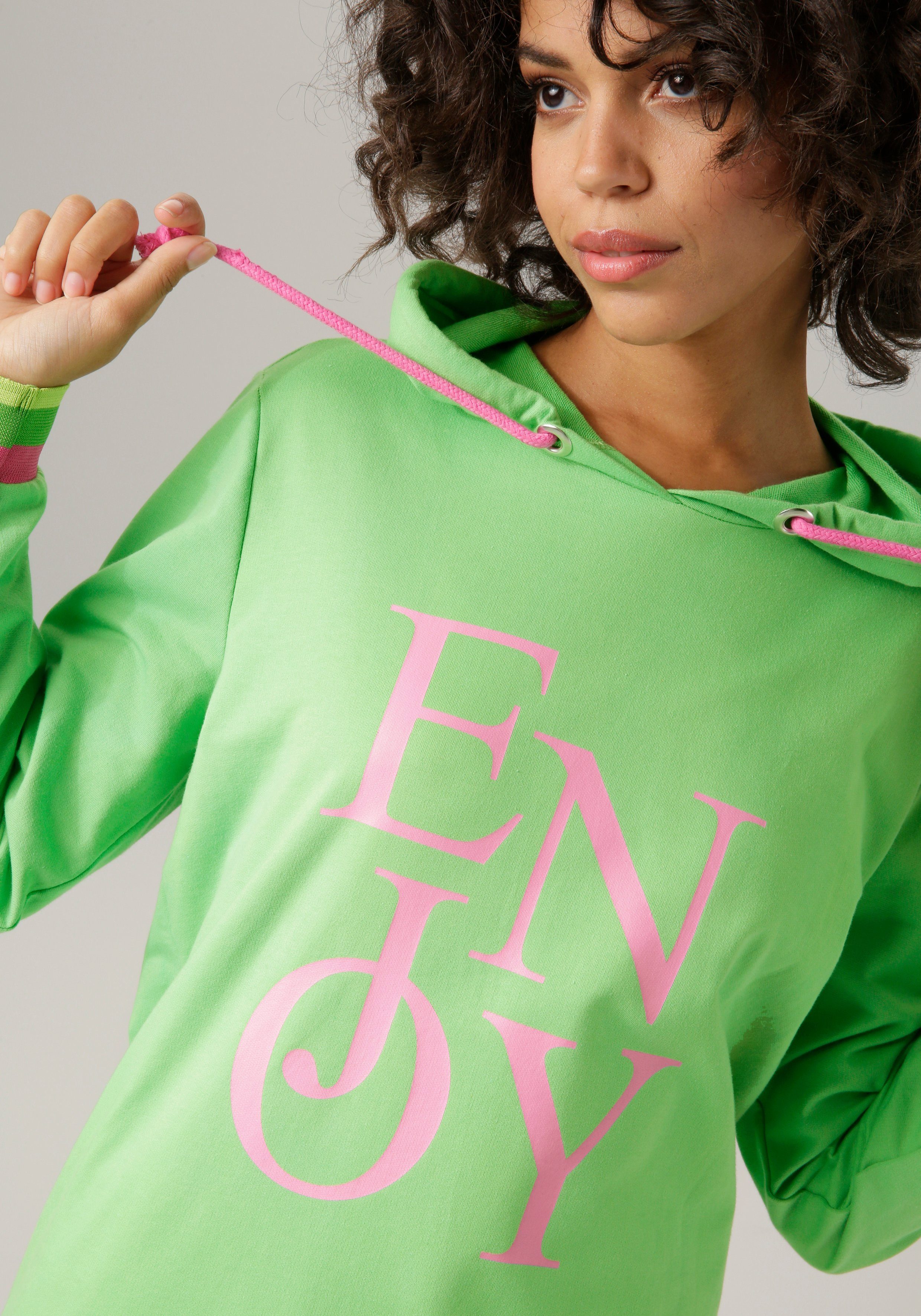 apfelgrün-rosa-pink-moosgrün-hellgrün mit CASUAL Aniston Sweatshirt "ENJOY"-Schriftzug