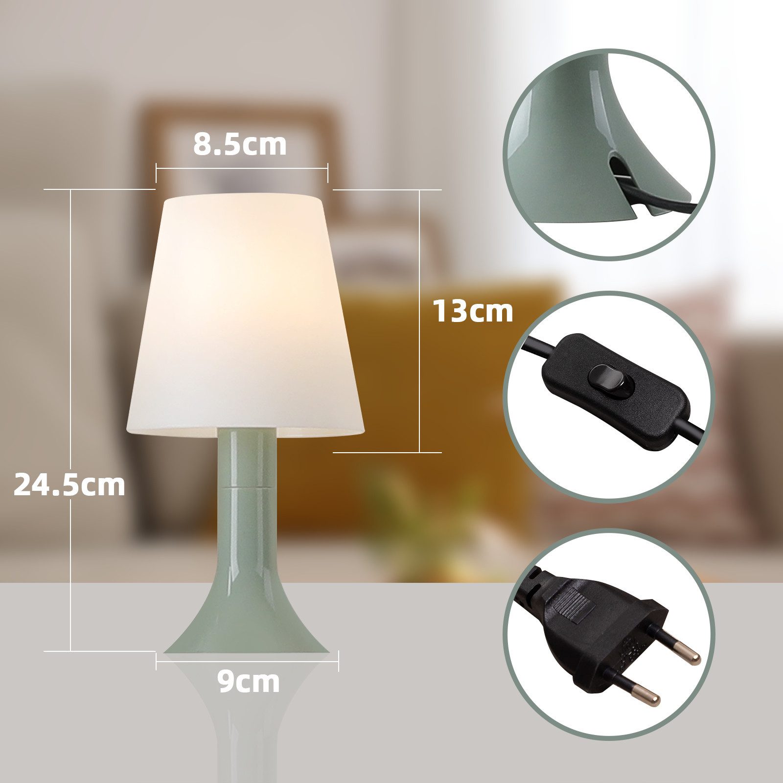 Nettlife Nachttischlampe 2er Set Tischlampe schlafzimmer mit Kabel Kleine E14 Moderne, LED wechselbar, Landhausstil Tischlampen für Esstisch Schlafzimmer Wohnzimmer