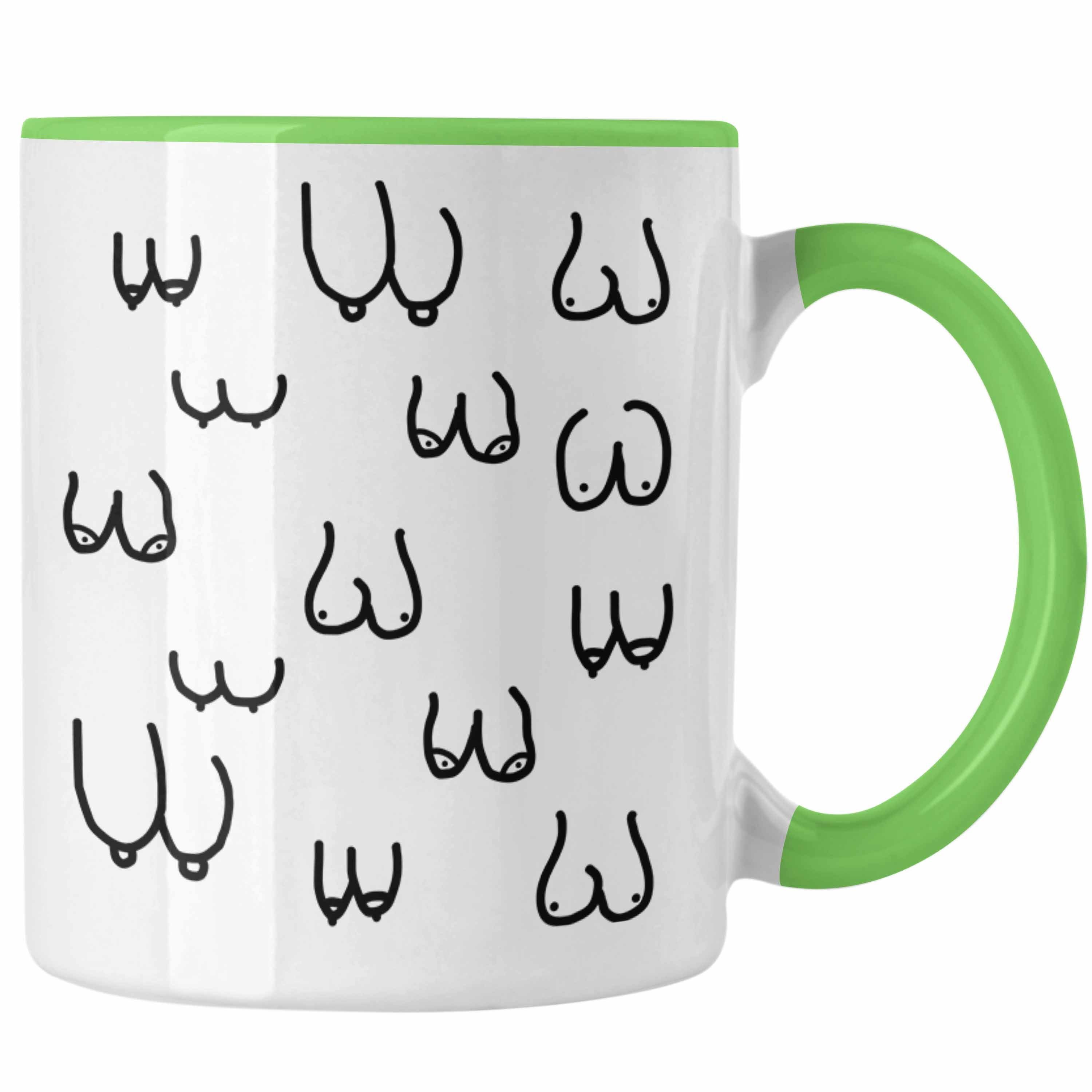 Trendation Tasse Trendation - Lustige Tasse mit Busen / Brüsten für Erwachsene als 18+ Geschenkidee Lustige Feminismus Kaffeetasse Grün