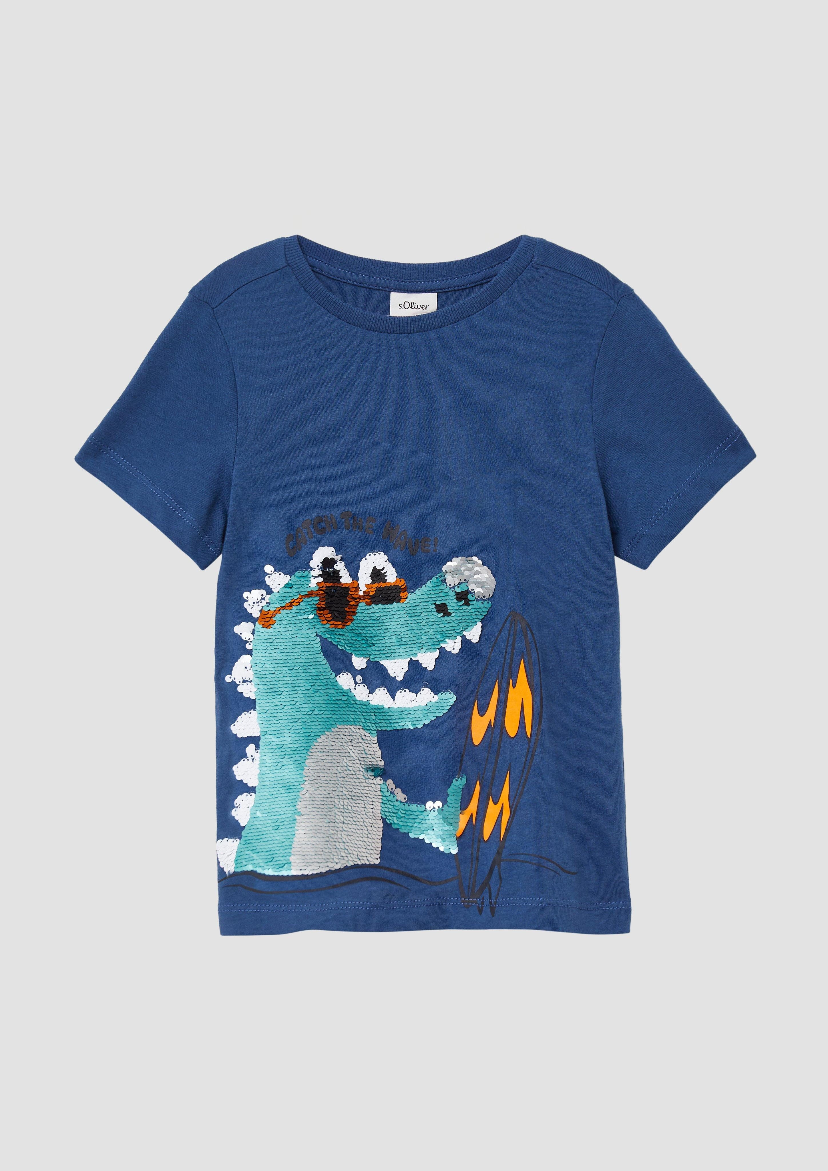 s.Oliver Kurzarmshirt Jersey-T-Shirt mit Wendepailletten Wendepailletten