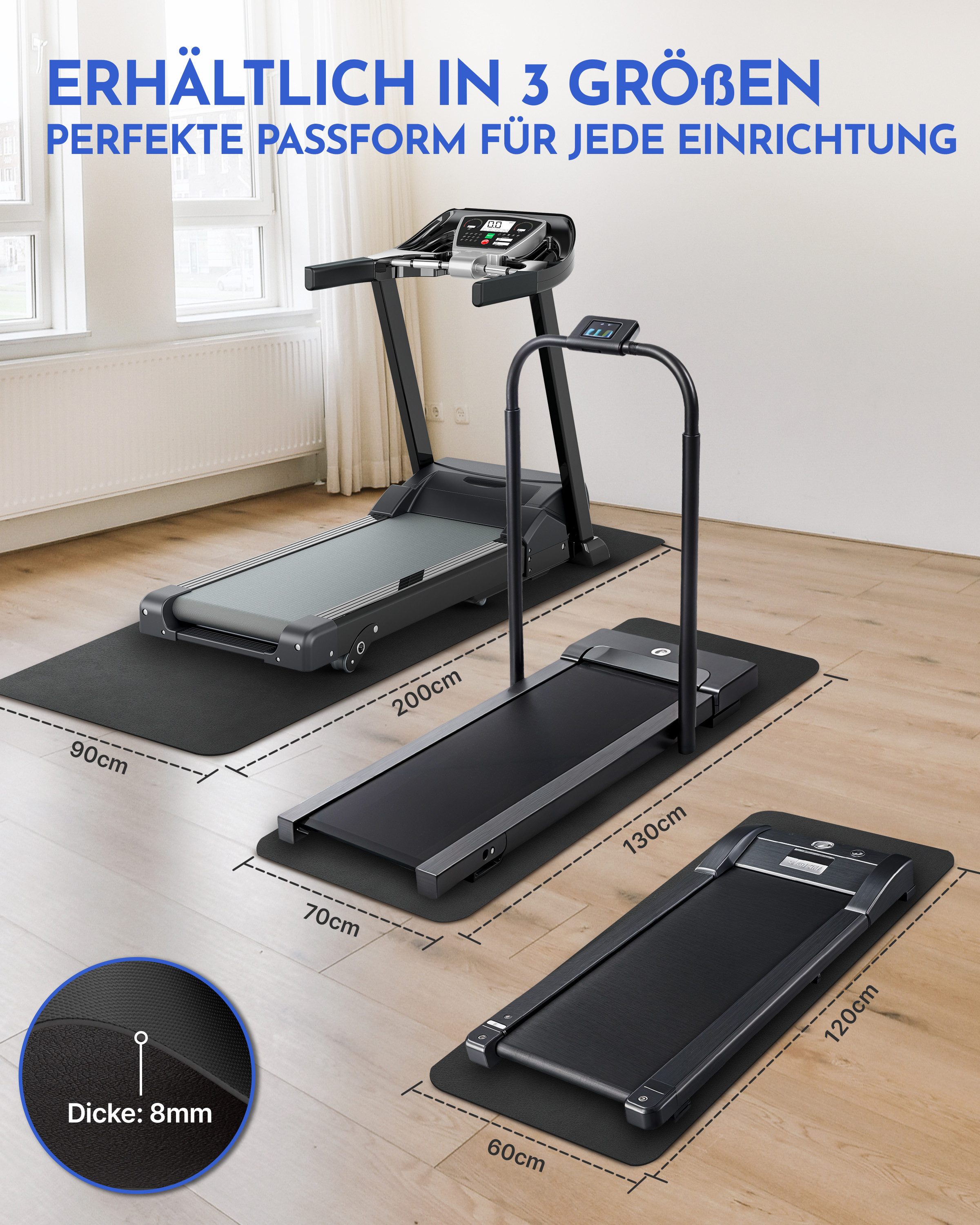 NEOLYMP Bodenmatte Bodenschutzmatte Fitnessgerät –Laufband Matte 8mm Dicke - rutschfest (Bodenschutzmatte Fitness - langlebig & stoßdämpfend - Sportmatte), Fitness Unterlegmatte für Crosstrainer – Gymnastikmatte, Fitnessmatte