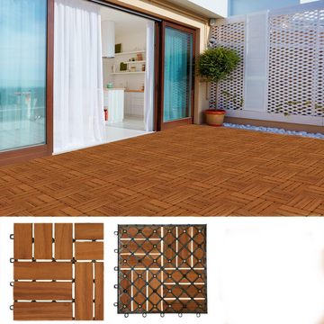 Casaria Holzfliesen 11x Akazie Mosaik, Terrassenfliesen 1-6m² Balkon Garten Klicksystem Verschiedene Muster