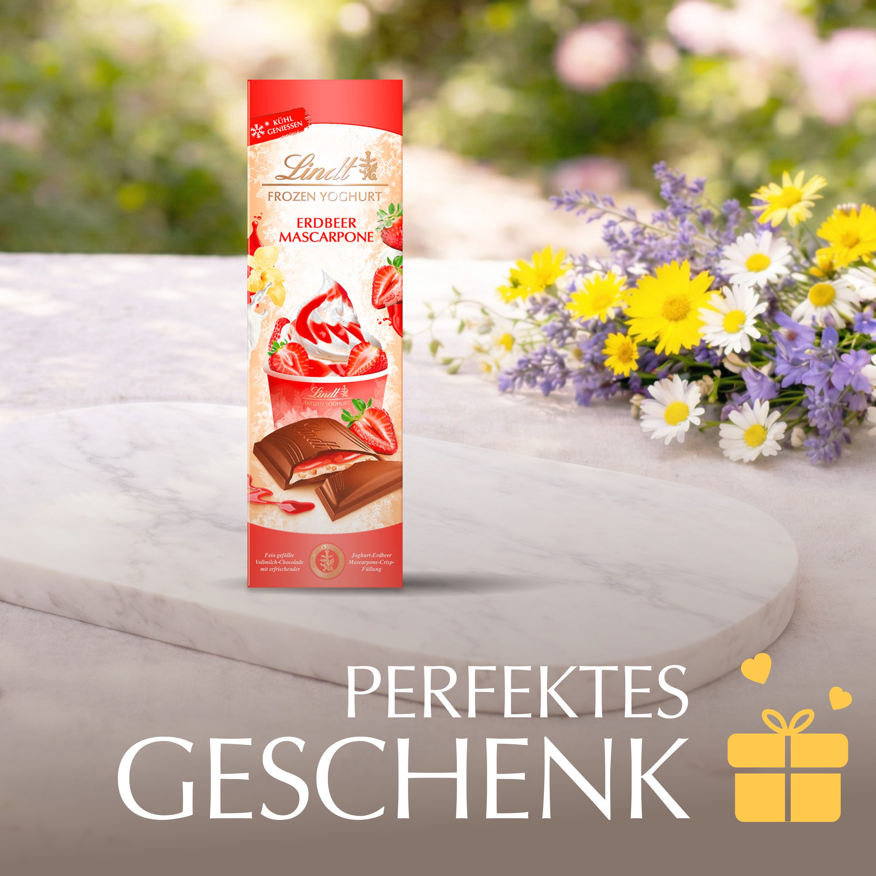 LINDT Schokolade 100g Froyo Erdbeer-Mascarpone Tafel Schokolade Sommer Geschenk, 1 x 100 g, 1 St.