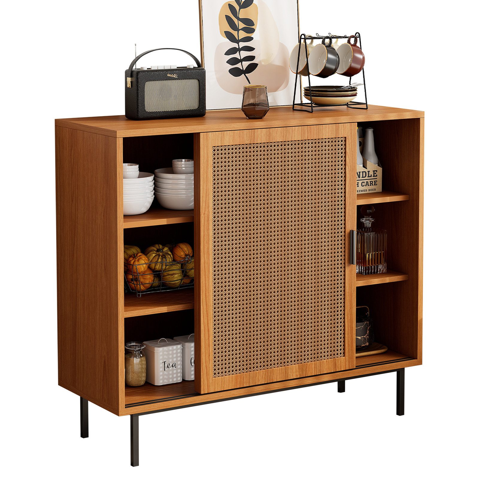 Sideboard Küchenschrank, Kommode Aufbewahrungsschrank mit 2 Schiebetüren