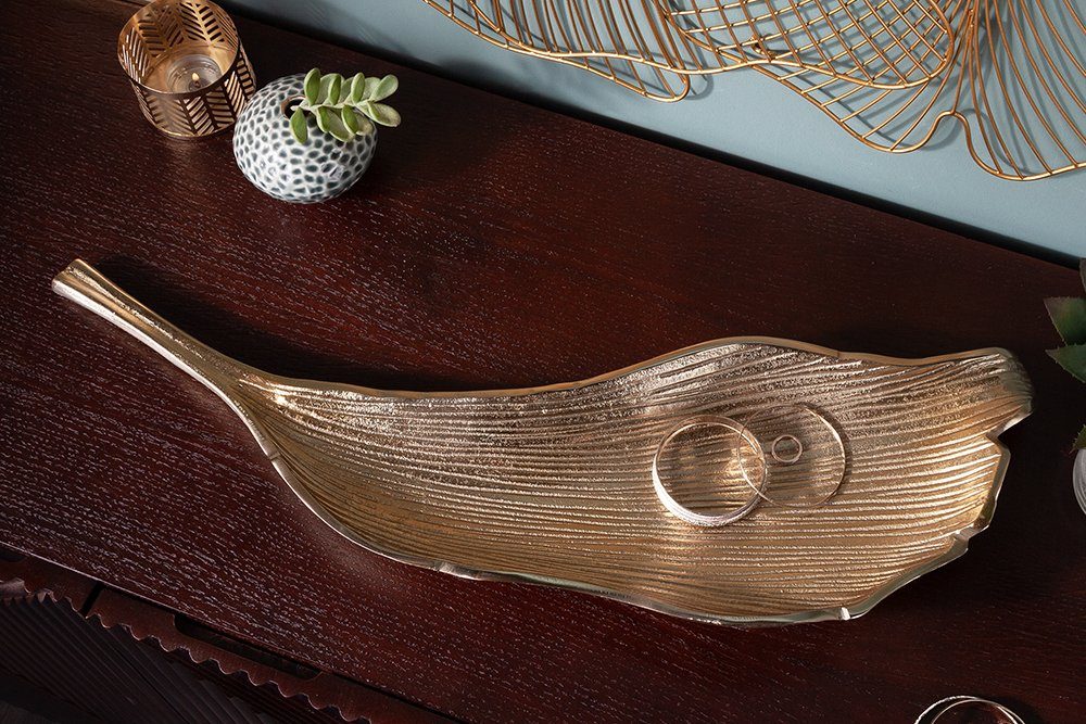 riess-ambiente Dekoschale ABSTRACT LEAF 64cm gold, Metall · im Blattdesign · Accessoireschale · Handarbeit · Accessoire