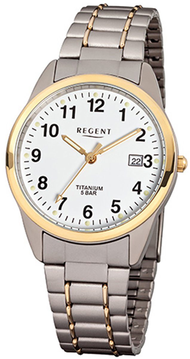 Herren 36mm), rund, Herren-Armbanduhr Regent mittel gold, Titanarmband Quarzuhr Armbanduhr silber (ca. grau Regent