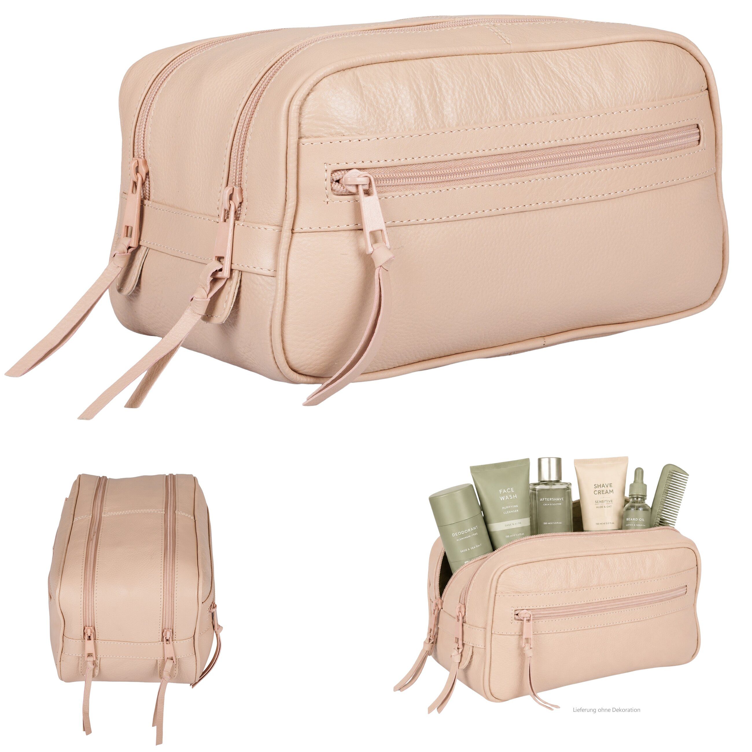 Kulturbeutel Damen Herren Kulturtasche Leder Washbag 2 Fächer