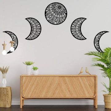 Namofactur Wanddekoobjekt Mondphasen Mandala Holz Wand Deko Wohnzimmer (5-teilig), Mond Wandtattoo Schlafzimmer
