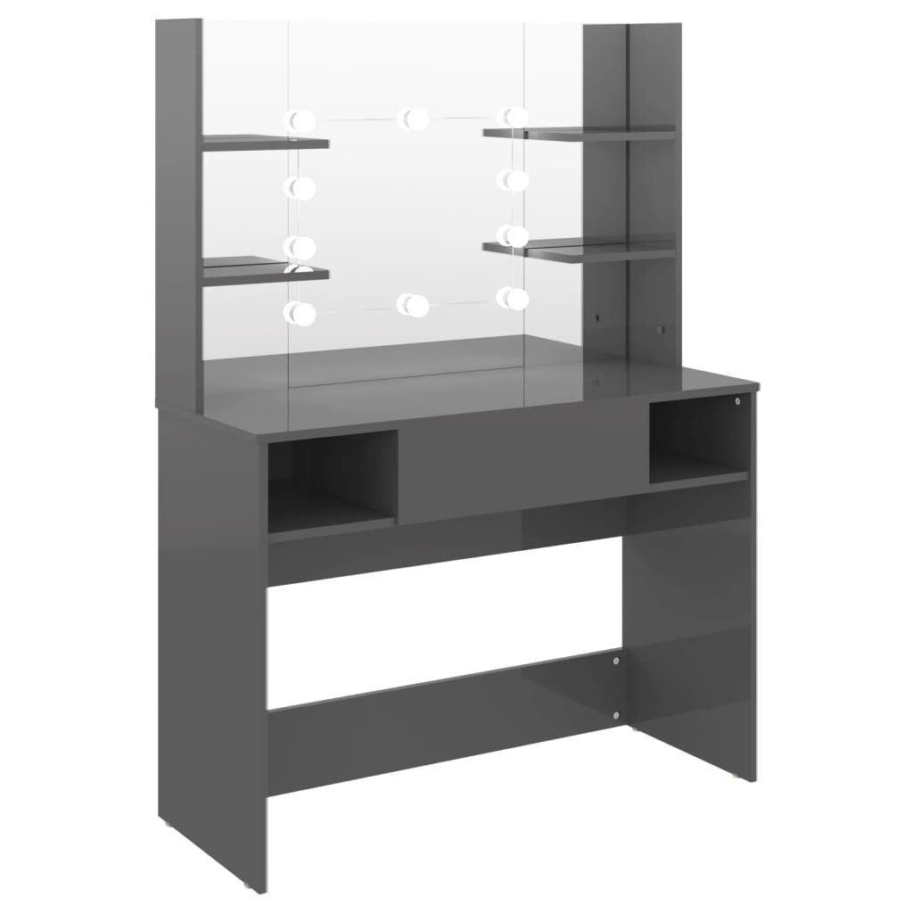 furnicato Schminktisch Eleganter 100x40x135 cm in glänzendem Grau aus MDF (1-St), Kosmetikspiegel-Tisch mit LED-Lampen, USB-Anschluss und Wandhalterung