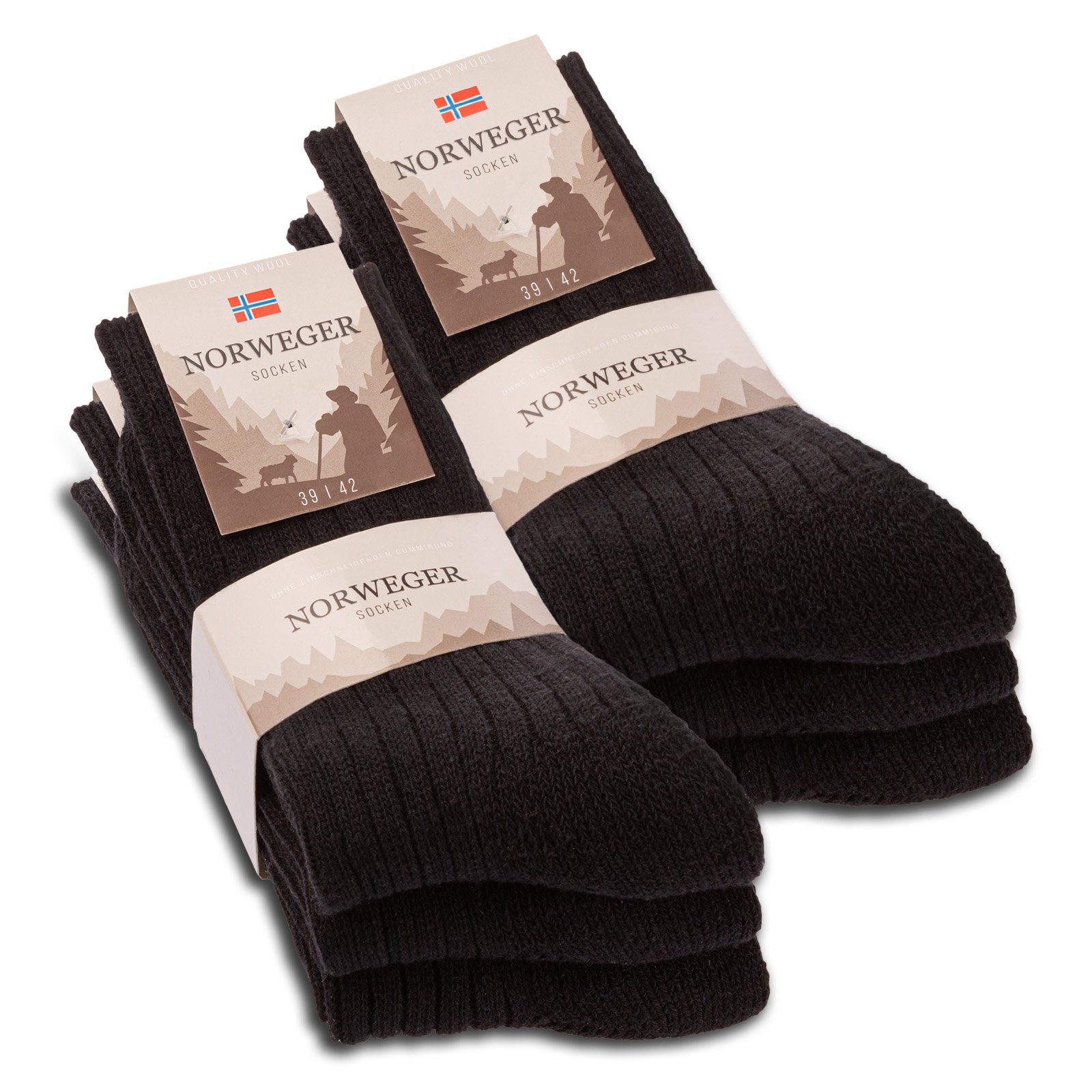 sockenkauf24 Norwegersocken 6 Paar Damen & Herren Носки mit Wolle Зимние носки (Schwarz, 39-42) Schwarz Grau Anthrazit - 20100