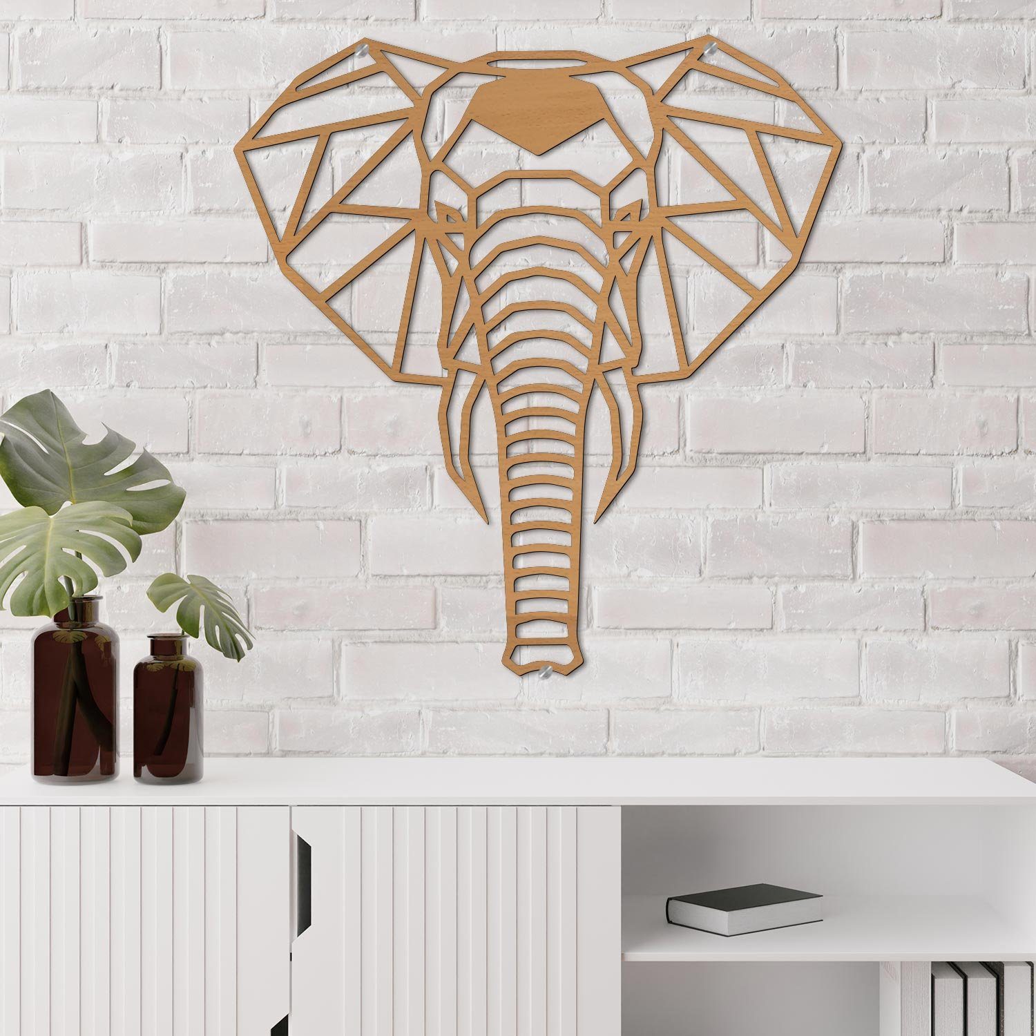 Namofactur LED Wandleuchte Elefant - Deko integriert, Wanddekoobjekt Leuchte mit Dekoobjekt Wand Holz LED Warmweiß, batteriebetrieben fest Wohnzimmer Elefanten-Motiv Lampe, aus 
