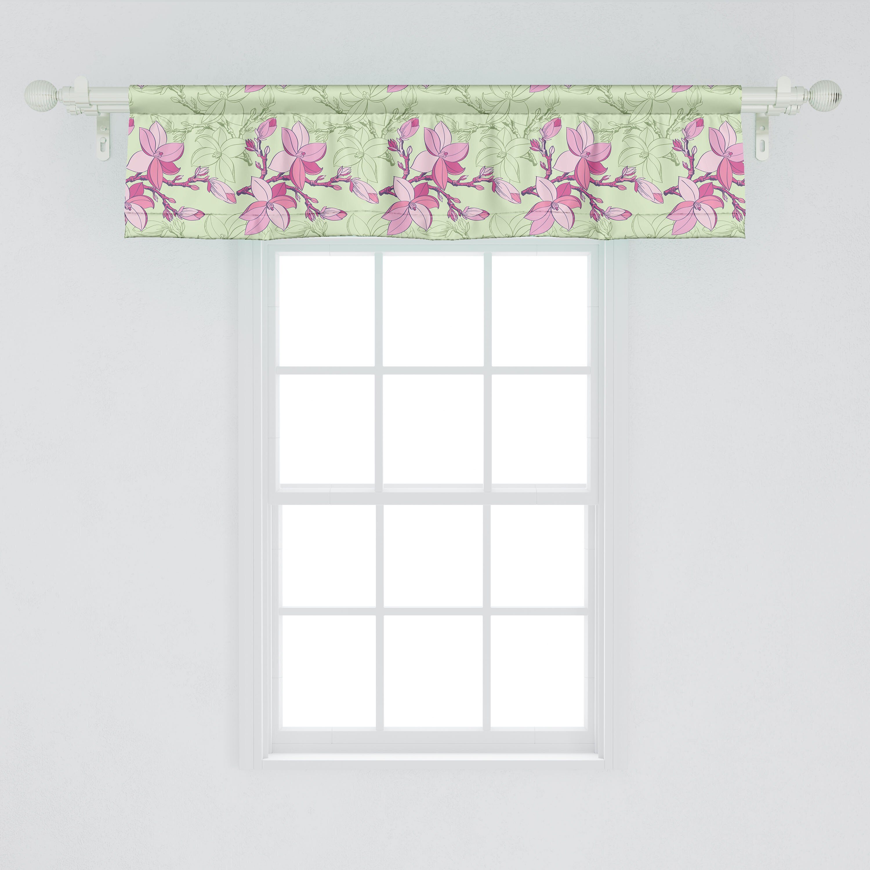 Pinkish Scheibengardine Abakuhaus, Schlafzimmer Microfaser, für Küche Blumen Stangentasche, Volant Vorhang Dekor Blumen-Silhouetten mit