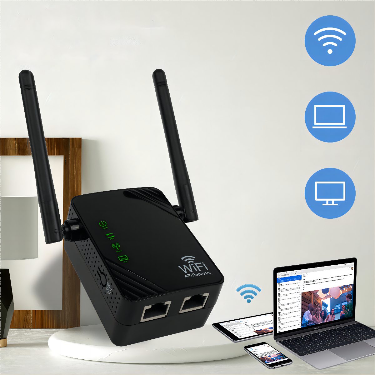 MULISOFT WLAN Verstärker, 300Mbit/s, 2.4G Repeater mit LAN Anschluss WLANRepeater