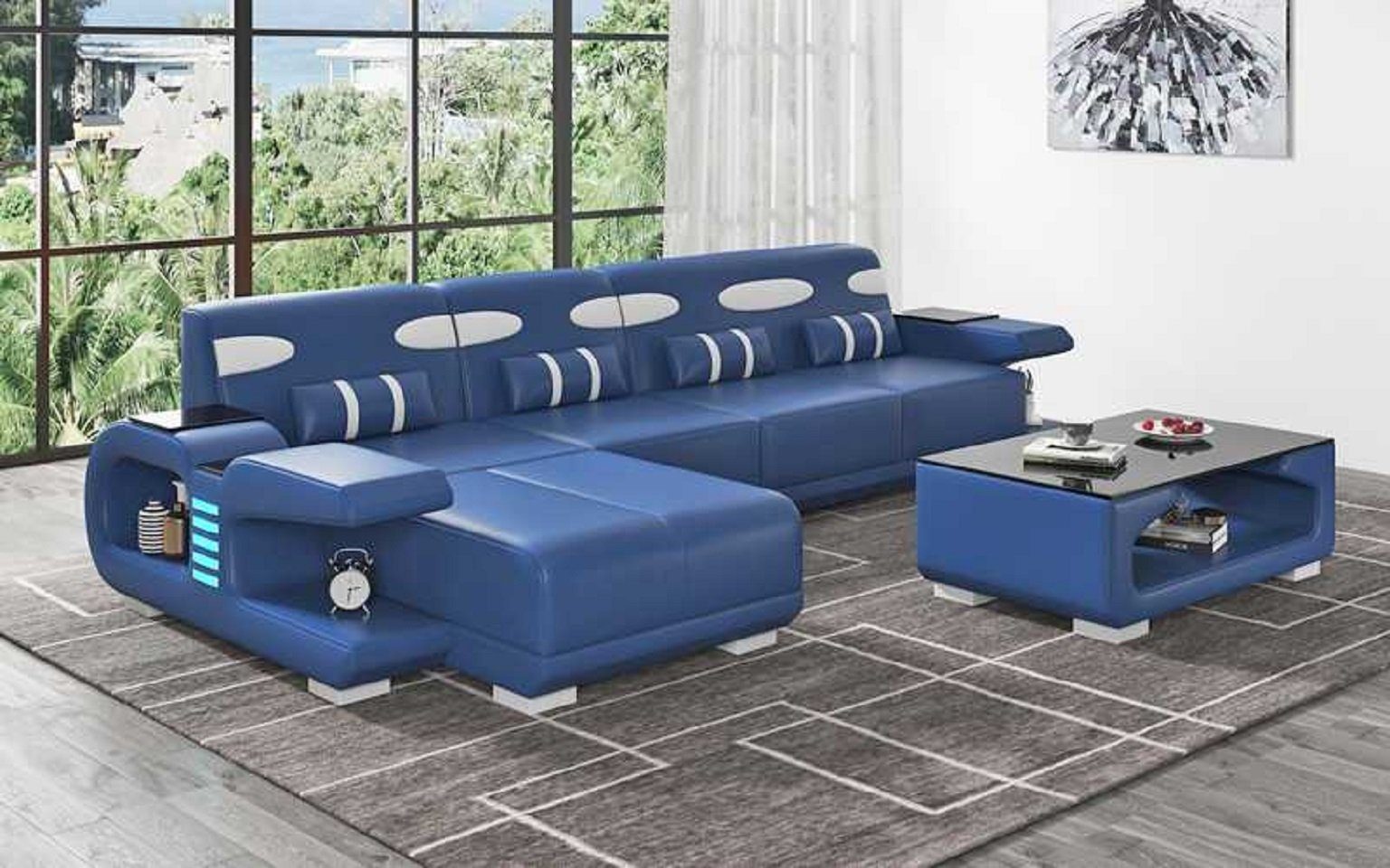 JVmoebel Ecksofa Design Ecksofa L Form Liege Modern Ledersofa Kunstleder Sofa Sofas, 3 Teile, Made in Europe Blau