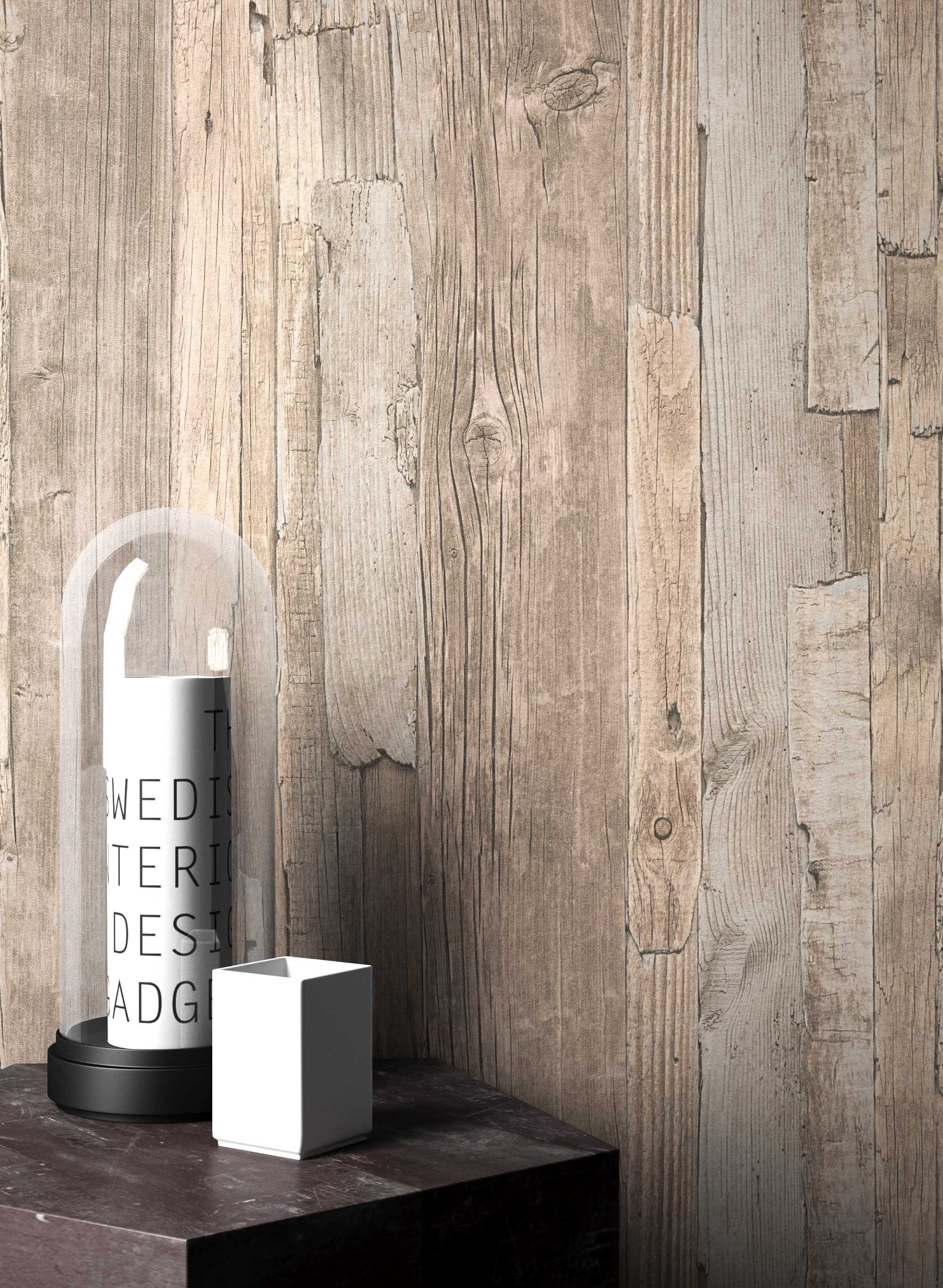 Newroom Vliestapete natur Tapete Holzwand Holzbalken,Holz,Streifen, Tapete günstig online kaufen