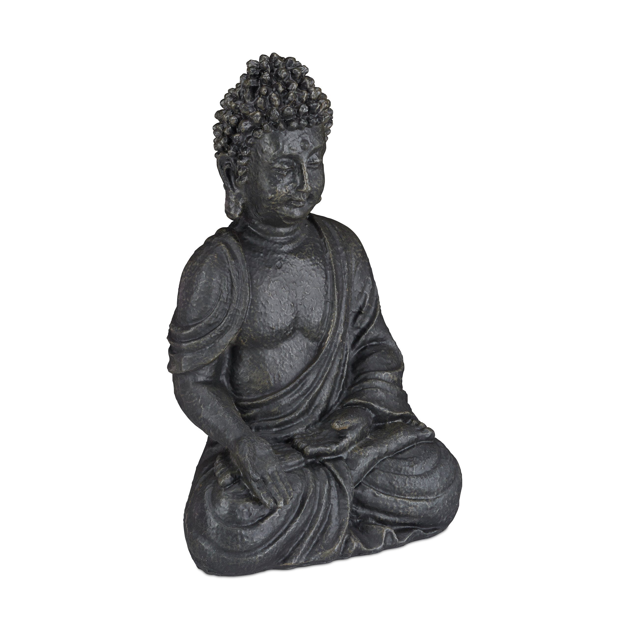 Buddha sitzend Figur Anthrazit Buddhafigur cm, 40 Dunkelgrau relaxdays