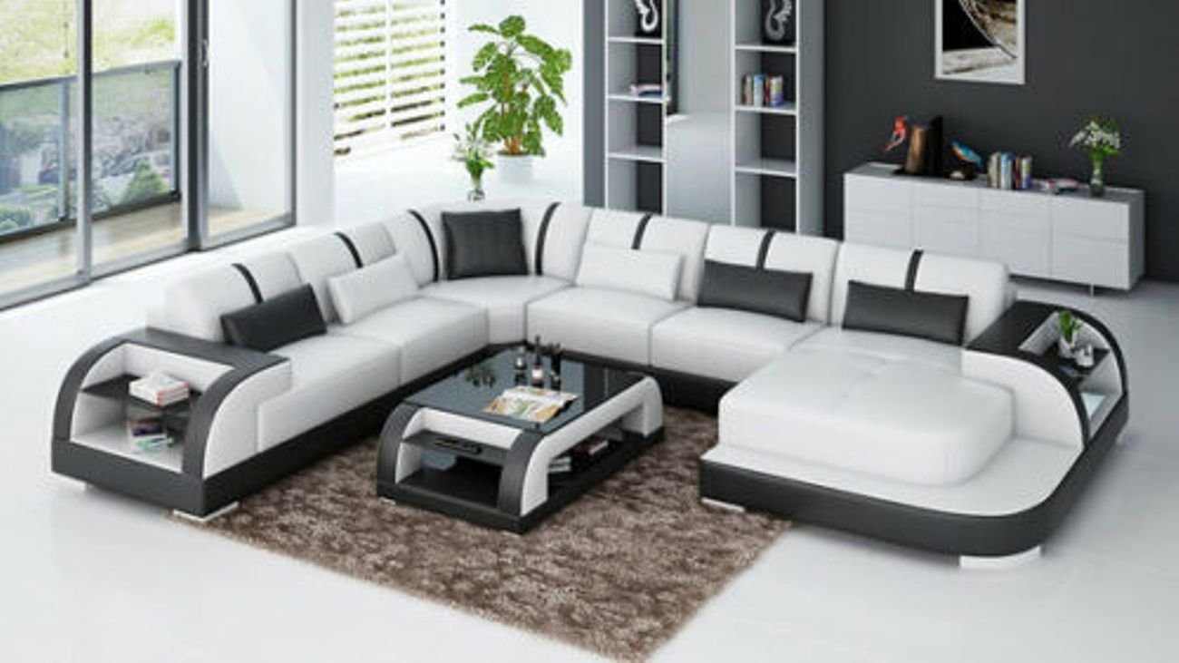 JVmoebel Ecksofa Ledersofa Couch Ecksofa Garnitur Modernes Wohnlandschaft UForm + USB