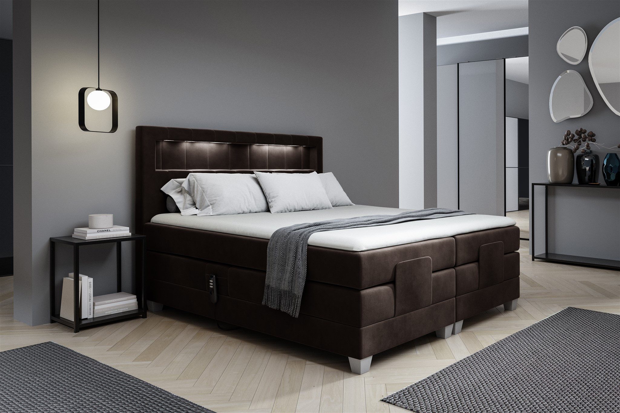 Fun Möbel Boxspringbett Schlafzimmerbett DAVIDE Elektrisch in Stoff Fresh (inkl. Topper), Matratzen elektrisch verstellbar