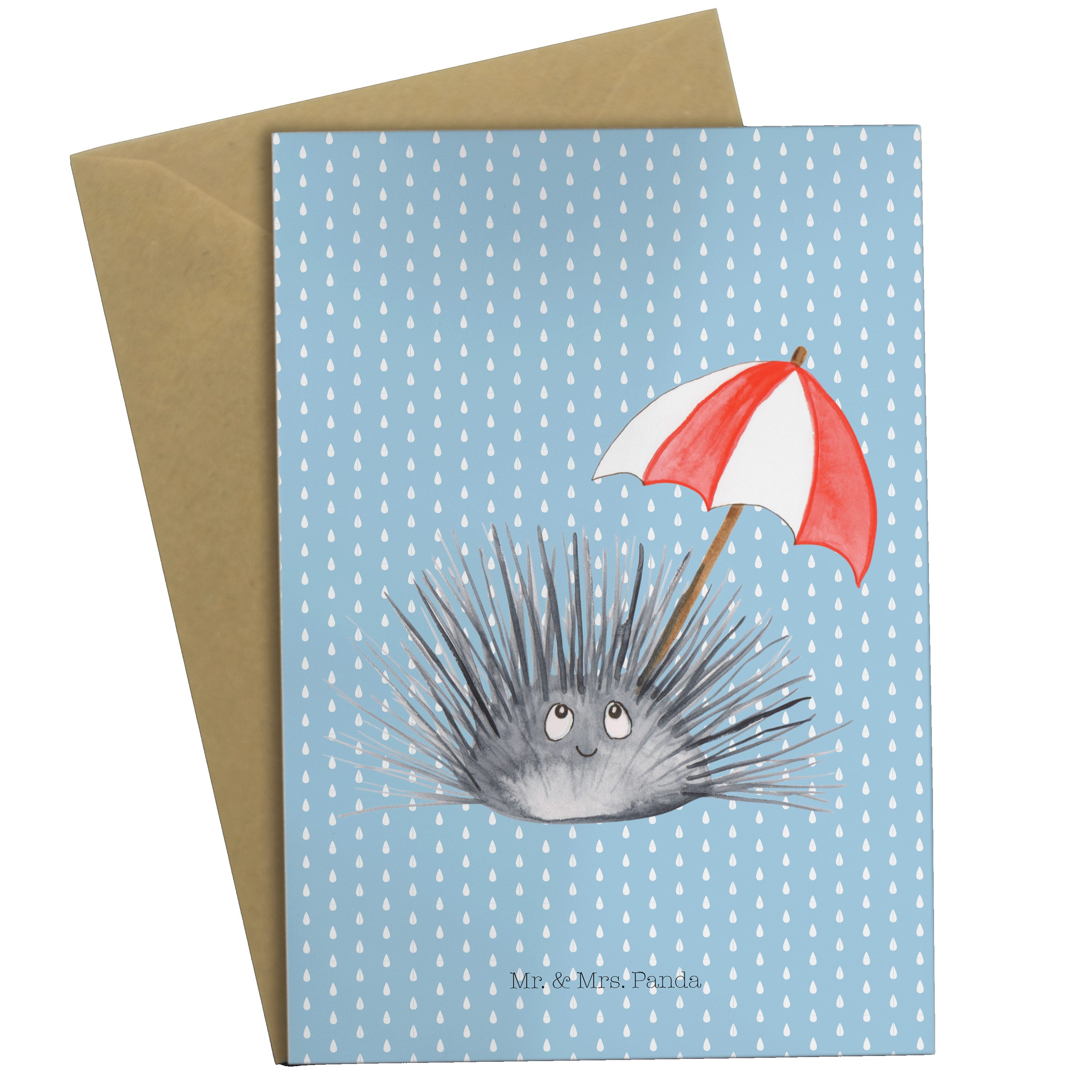 Mr. & Mrs. Panda Grußkarte Seeigel - Blau Pastell - Geschenk, Hochzeitskarte, Urlaub, Klappkarte