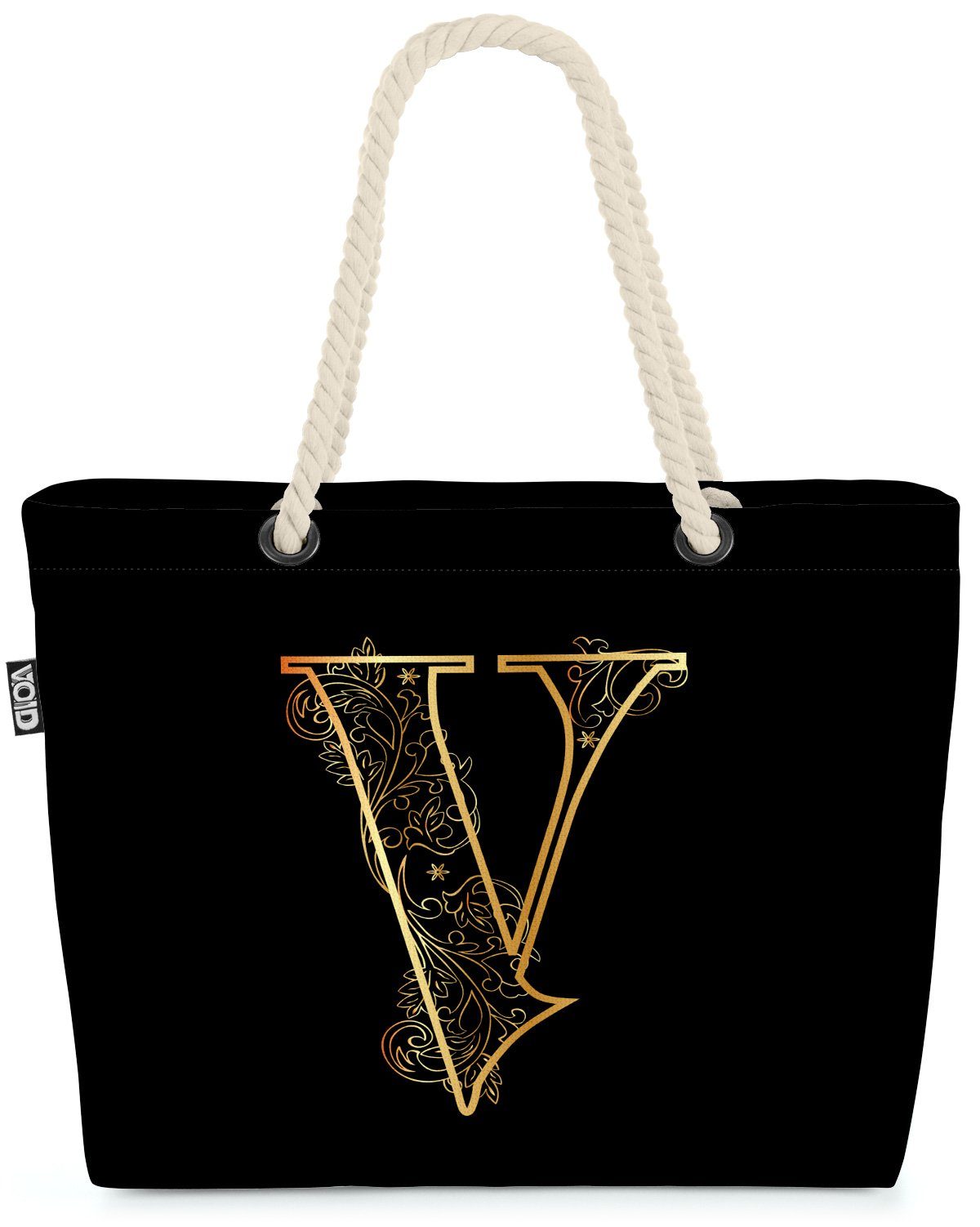 VOID Strandtasche (1-tlg), V Buchstabe Floral Vintage A Buchstabe Floral Vintage Alphabet Vintag