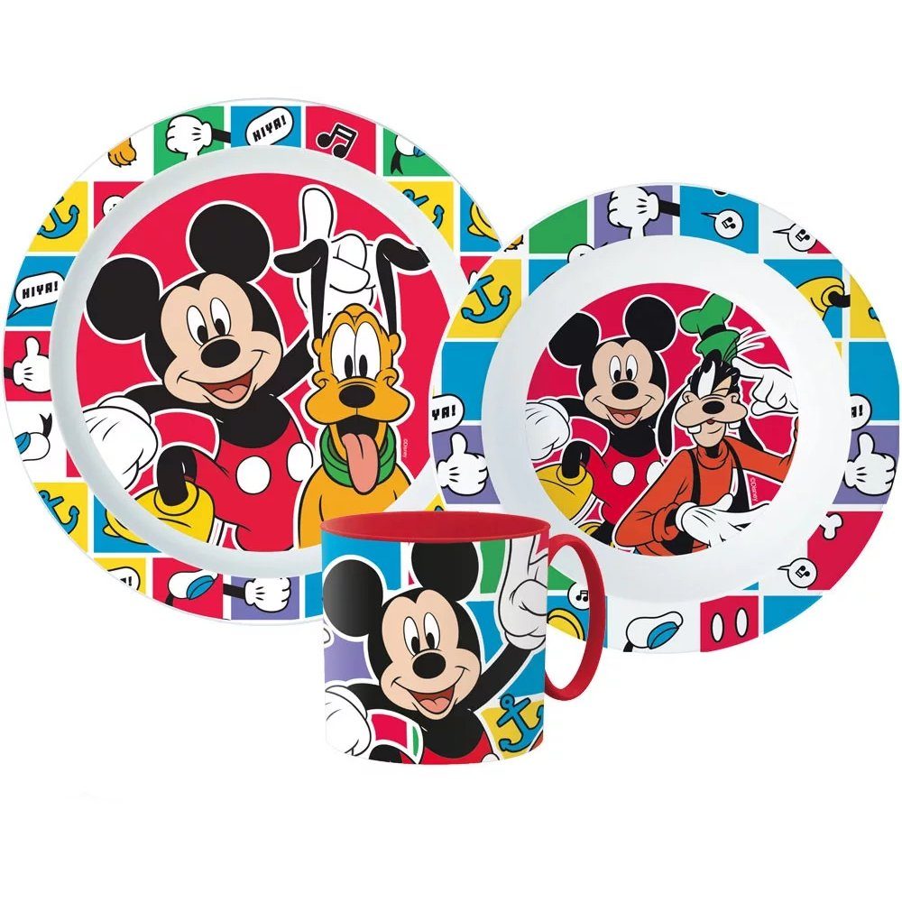 Disney Kindergeschirr-Set Goofy Geschirrset Mickey Pluto Besteck Set  Frühstücks Kindergarten (3-tlg), Kunststoff