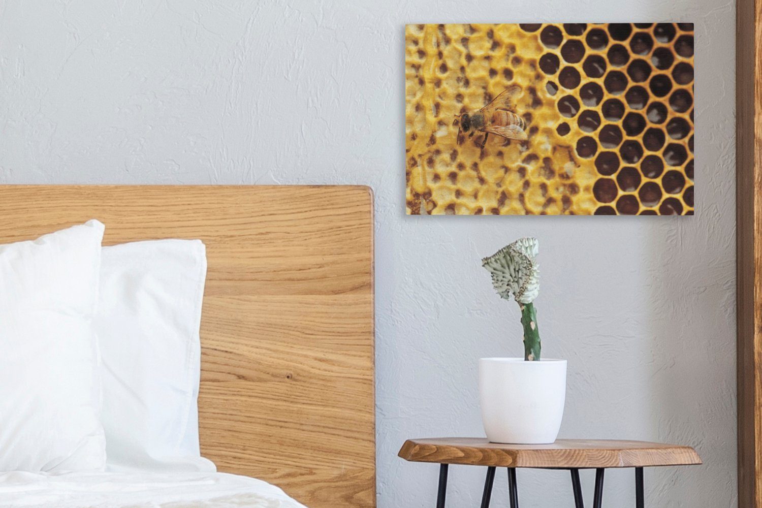 (1 und Wandbild Aufhängefertig, St), OneMillionCanvasses® Honigwabe Biene, Leinwandbilder, Wanddeko, cm Leinwandbild 30x20
