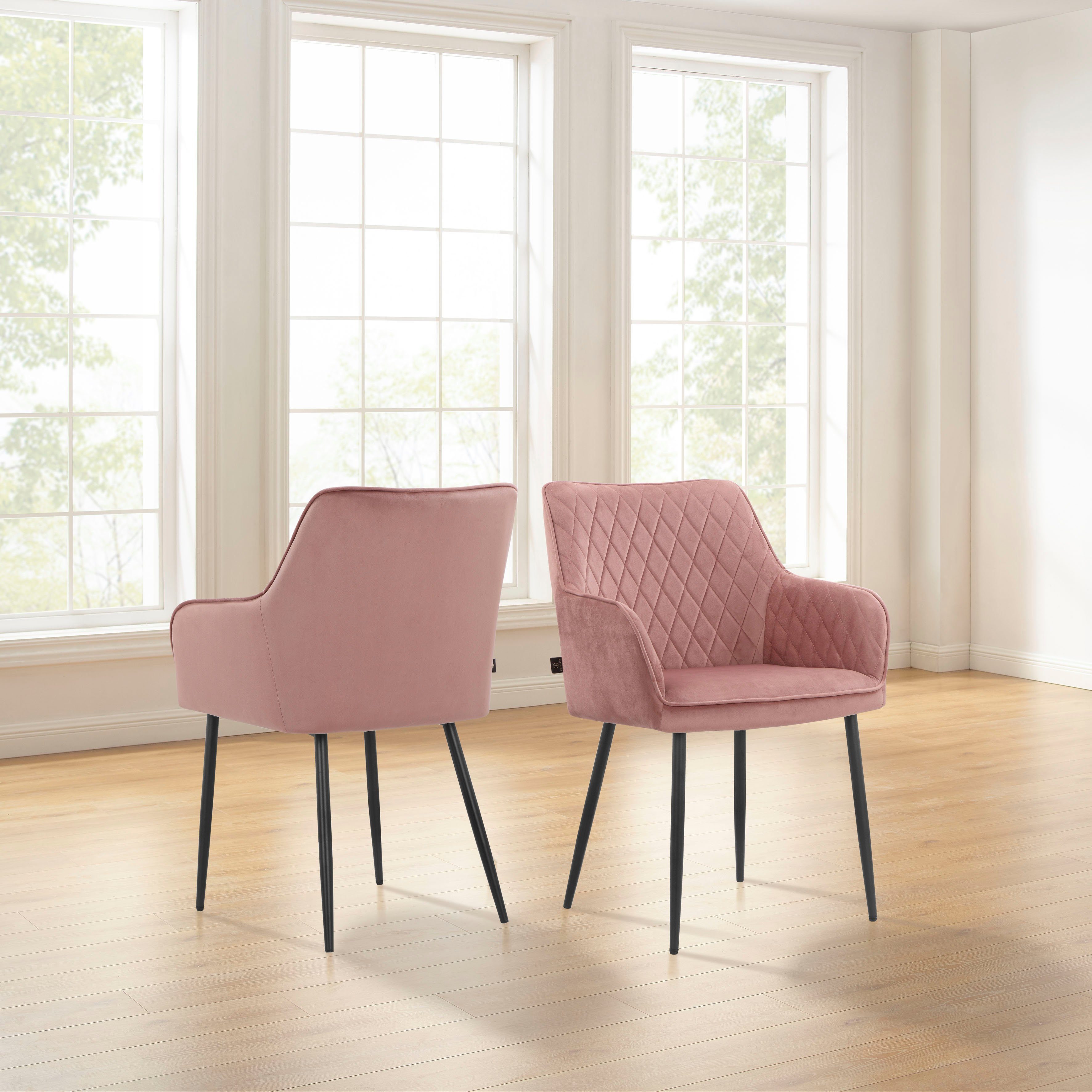 Leonique Armlehnstuhl Montmerle (2 St), Sitz und Rücken gepolstert, in Velourstoff mit Steppung, Sitzhöhe 50cm rosa/schwarz | rosa