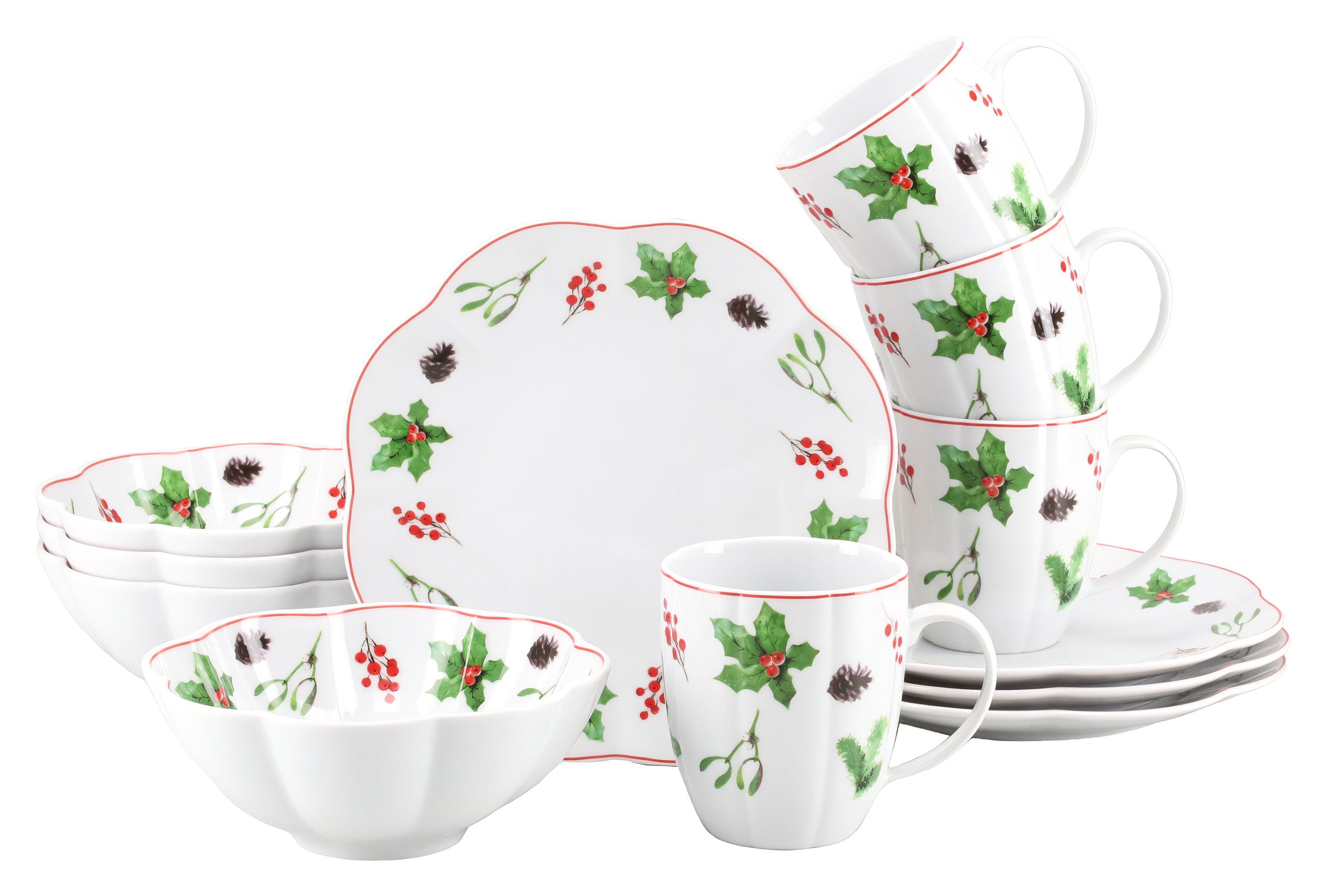 creaTable Kaffeeservice Naomi Weihnachten (12-tlg), 4 Personen, Porzellan