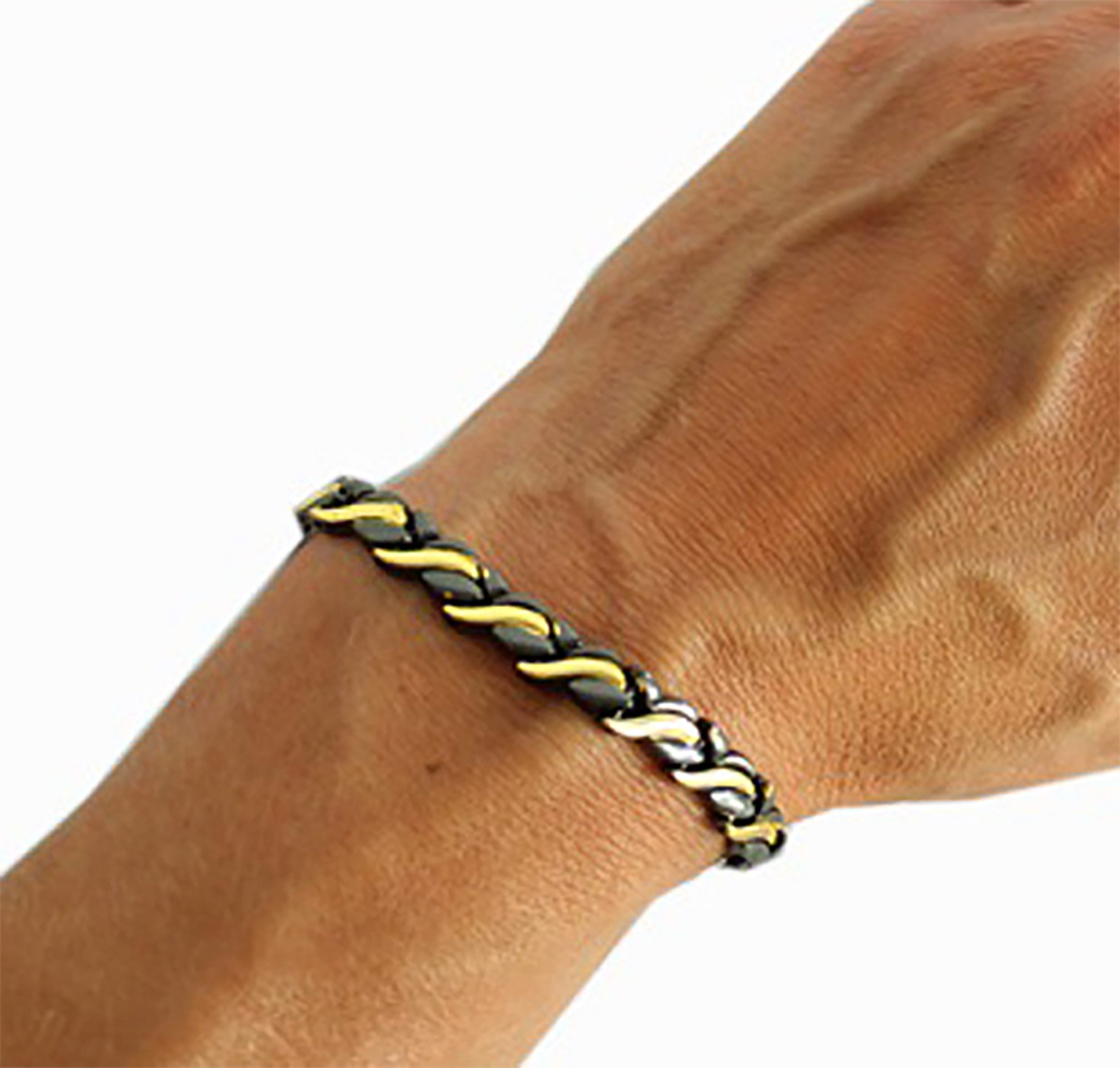 Stolz GmbH Gliederarmband MAGNET-ARMBAND Bicolour Gold/Schwarz 4 Magnete 1500 Gaus mit Etui 66, Magnetarmband Magnetschmuck Bracelet Magnetfeldtherapie