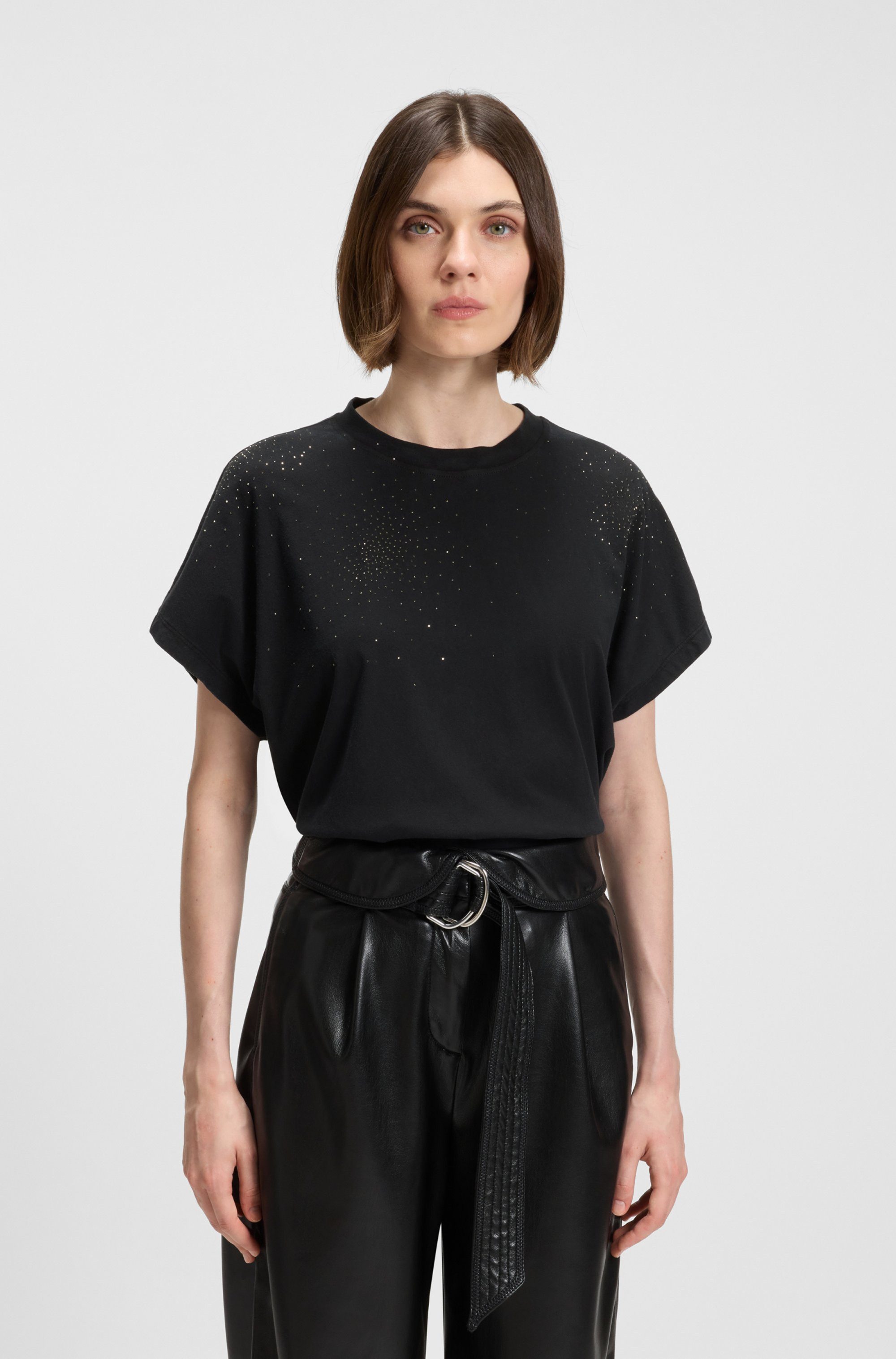 BOSS ORANGE T-Shirt Emason Hotfix Premium Damenmode Oversized Fit mit Rundhals, Glitzer-Applikation