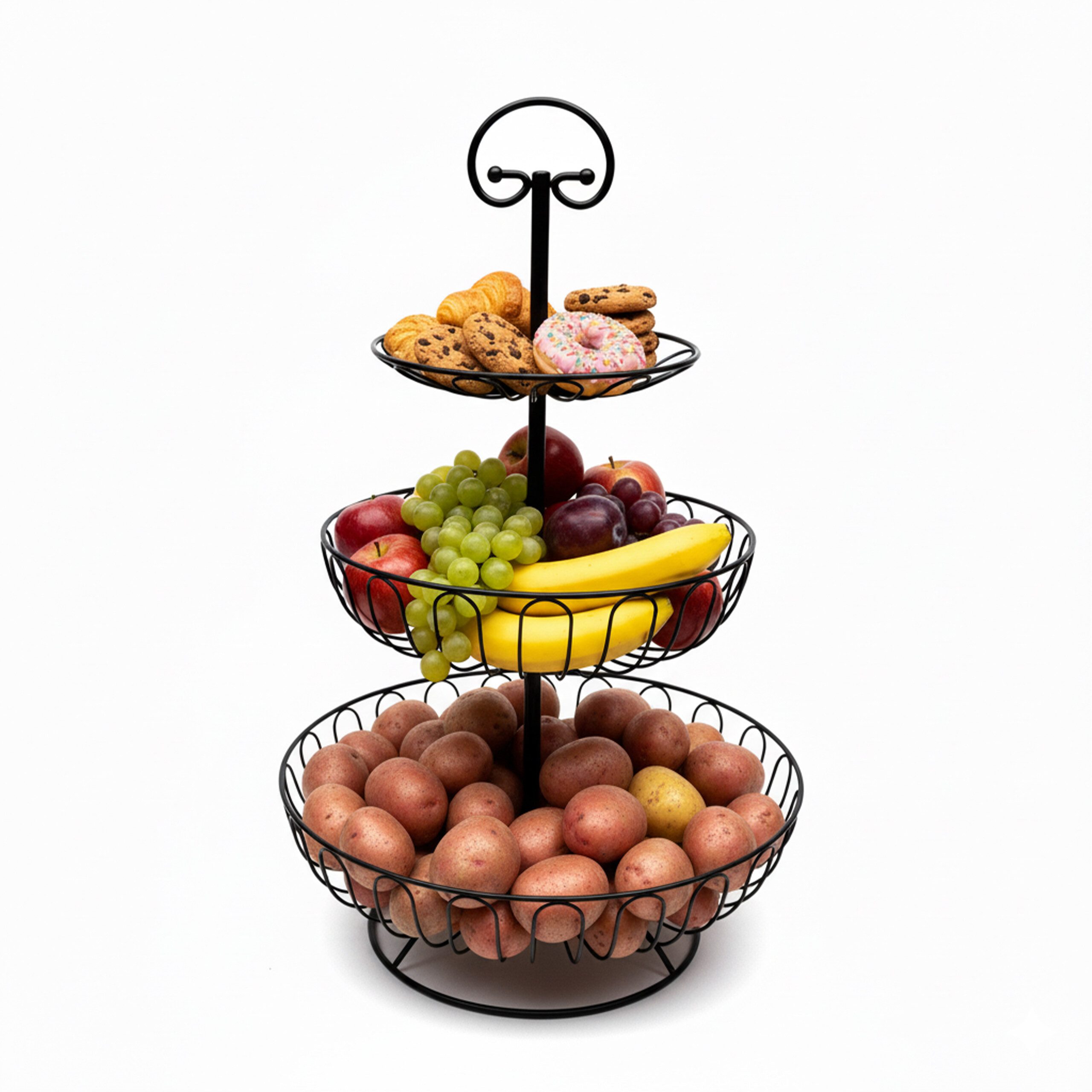 relaxdays Obstschale Obst Etagere 3 Etagen, Eisen, schwarz