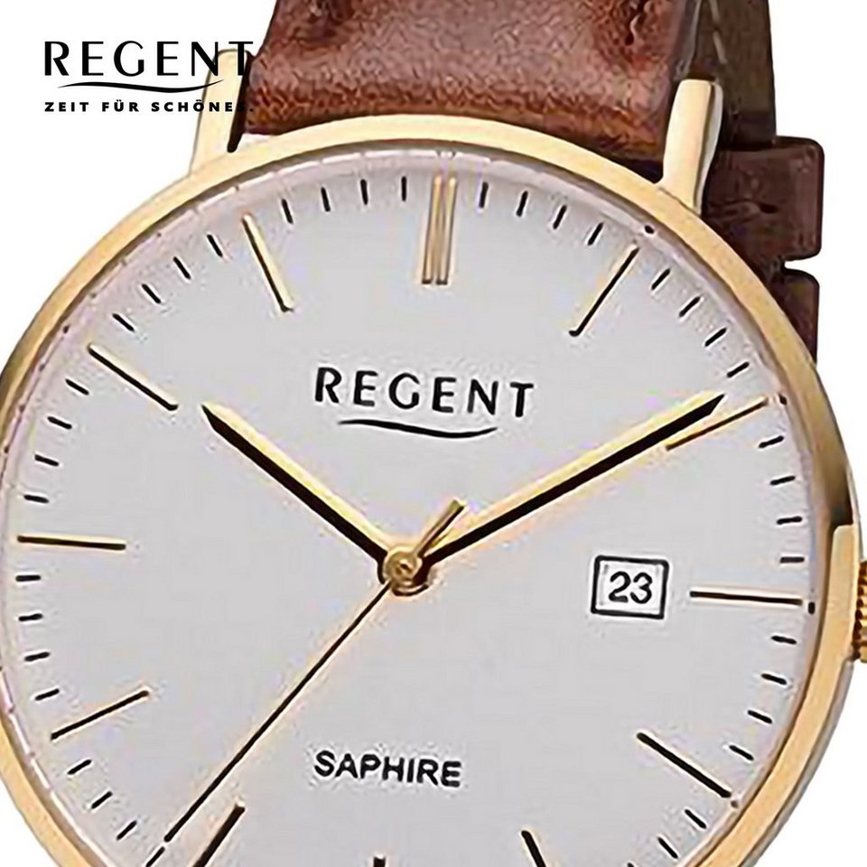 Regent Quarzuhr Regent Herren Armbanduhr Analog, Herren Armbanduhr rund,  extra groß (ca. 38mm), Lederarmband, Saphirglas